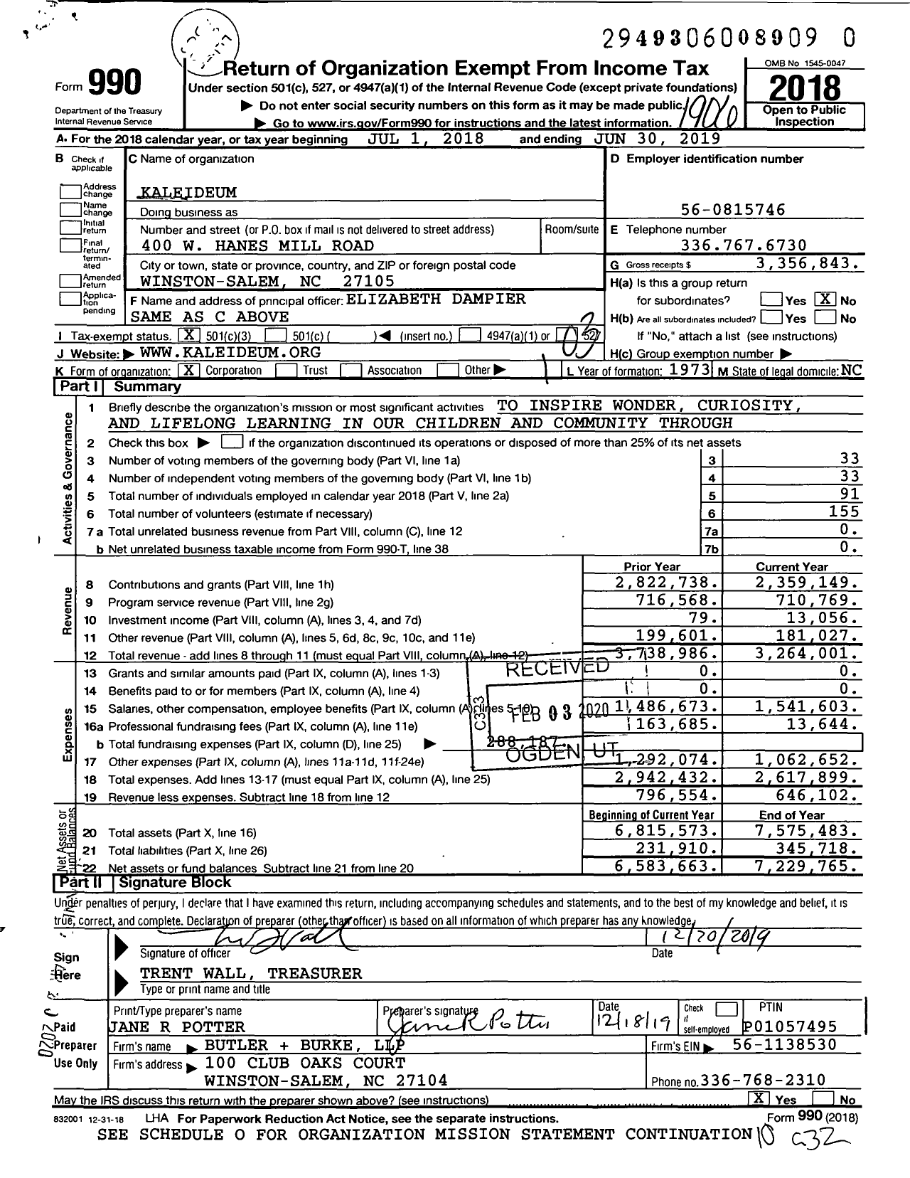 Image of first page of 2018 Form 990 for Kaleideum