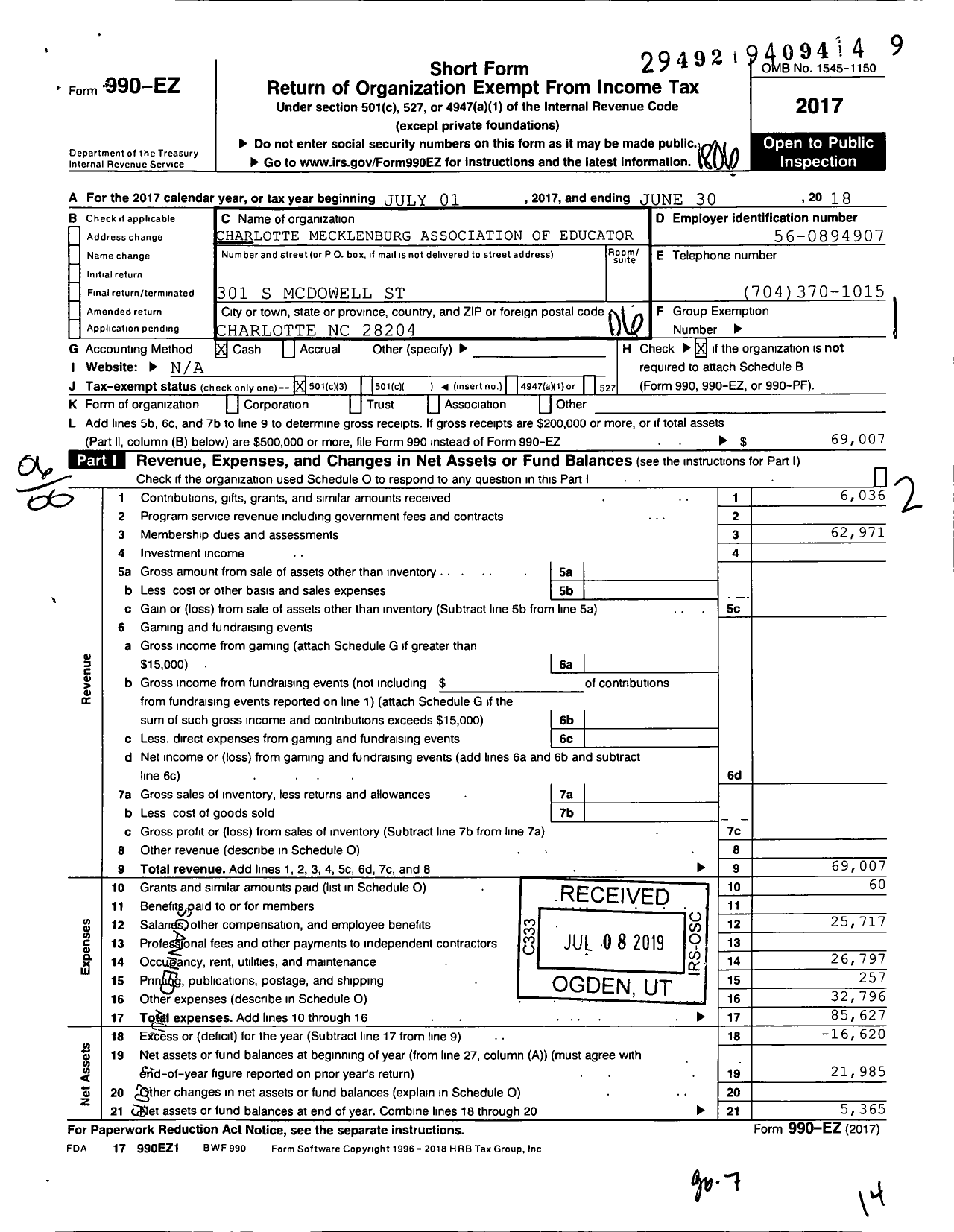 Image of first page of 2017 Form 990EO for Charlotte Mecklenburg Association of Educators