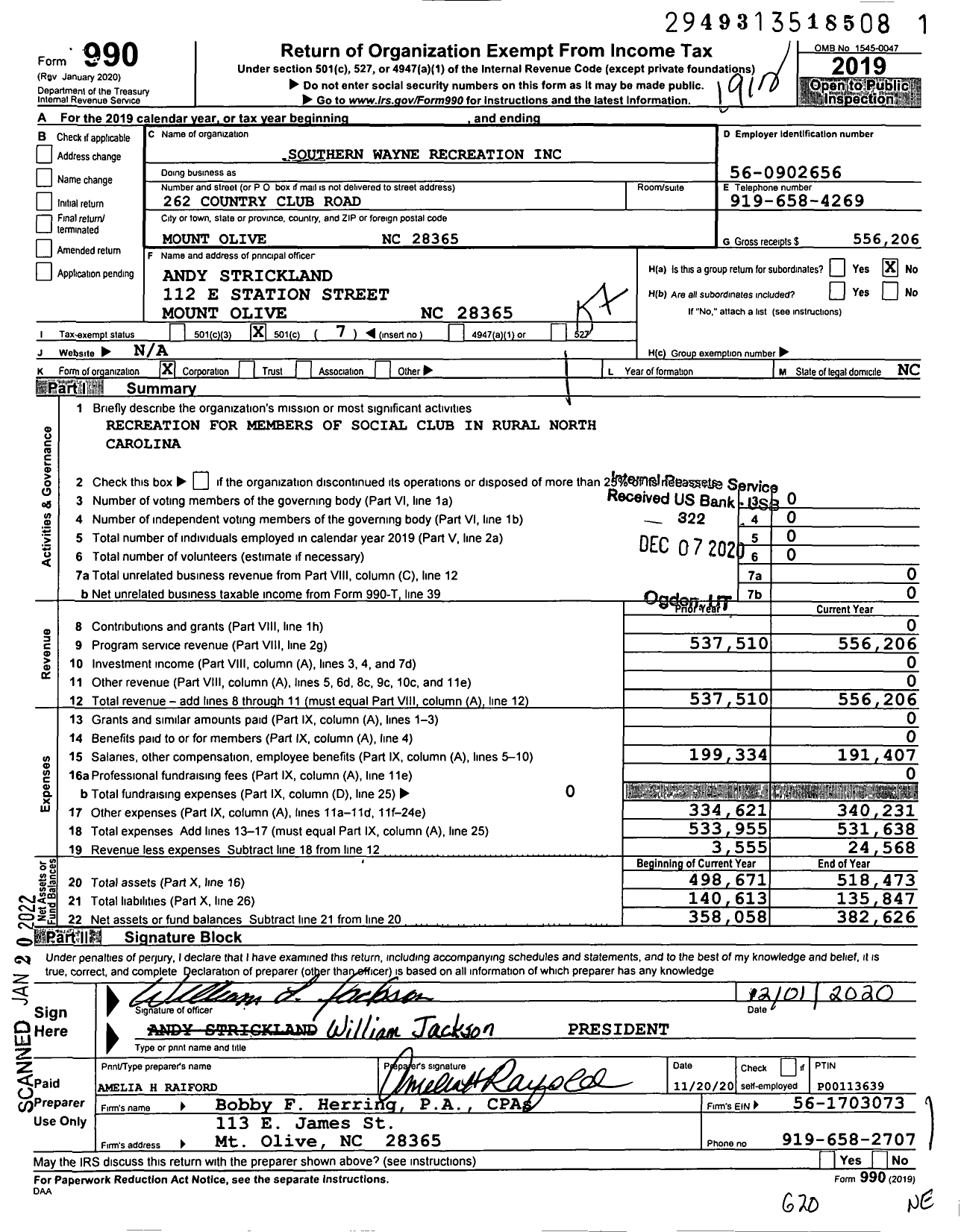 Image of first page of 2019 Form 990O for Southern Wayne Recreation