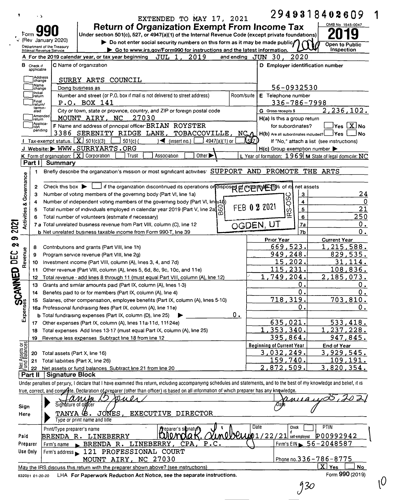 Image of first page of 2019 Form 990 for Surry Arts Council