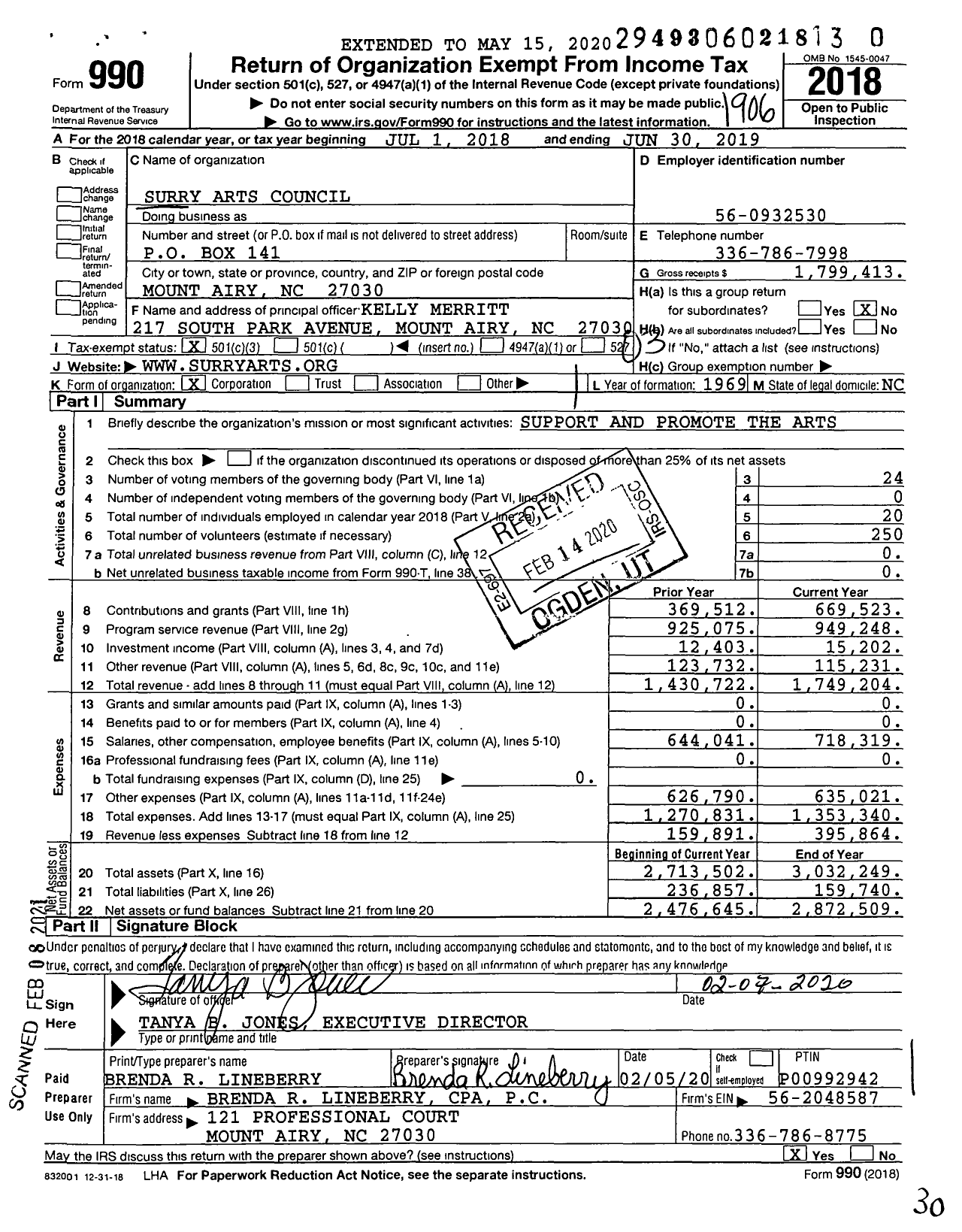 Image of first page of 2018 Form 990 for Surry Arts Council