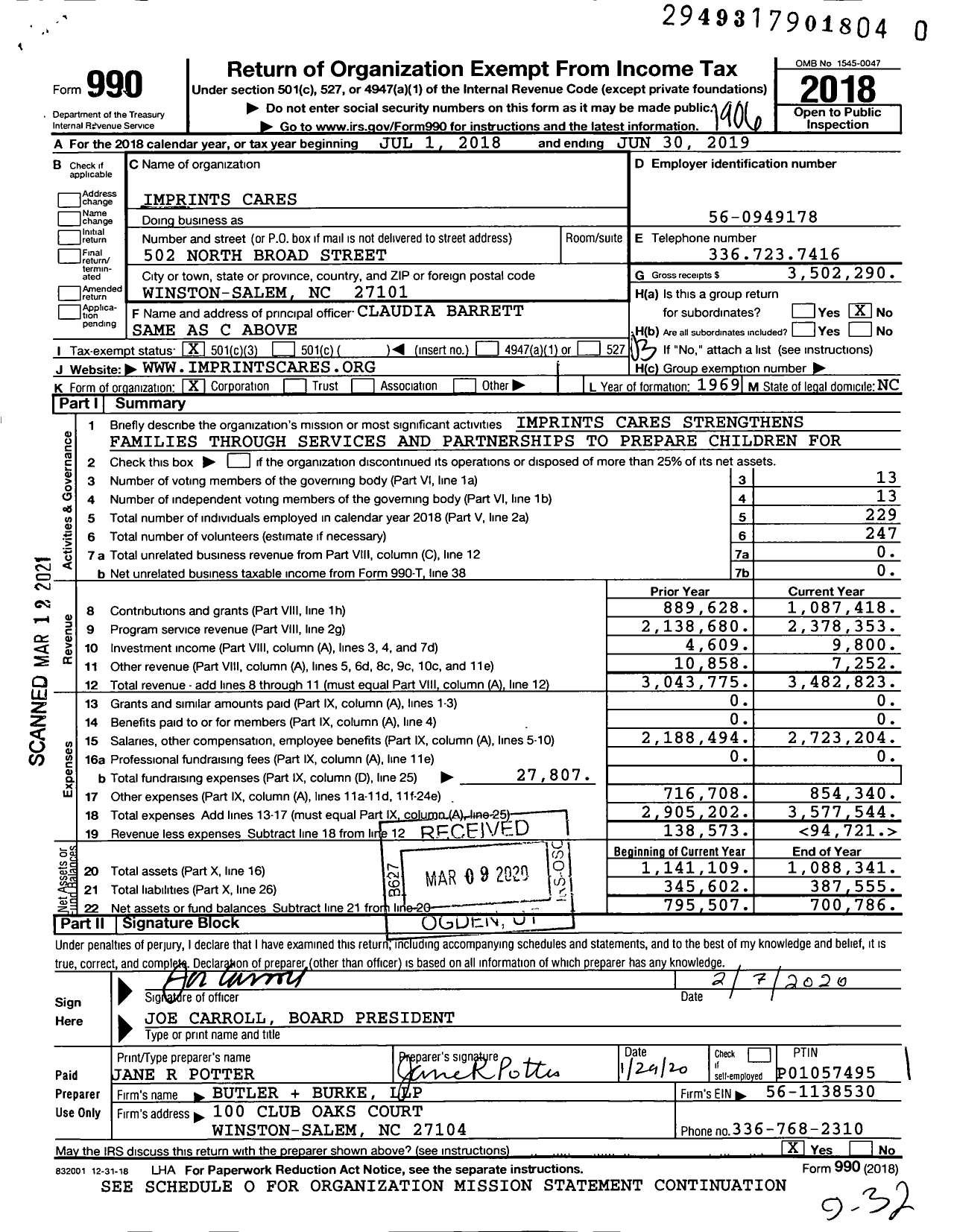 Image of first page of 2018 Form 990 for Imprints Cares