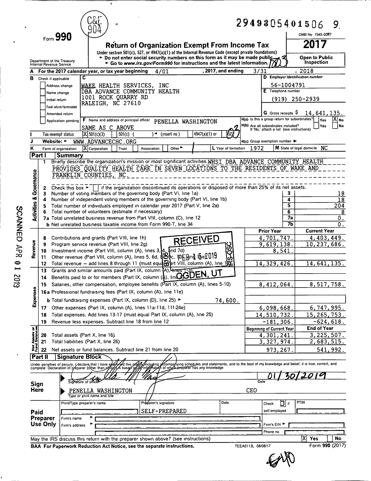 Image of first page of 2017 Form 990 for Advance Community Health
