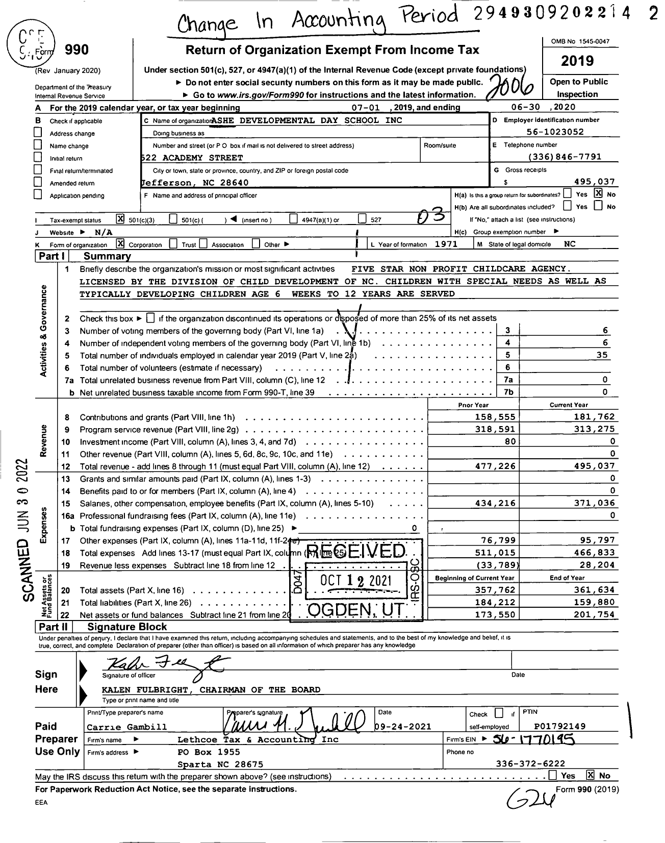 Image of first page of 2019 Form 990 for Ashe Developmental Day School