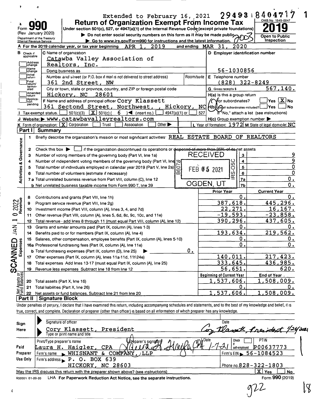 Image of first page of 2019 Form 990O for Catawba Valley Association of Realtors