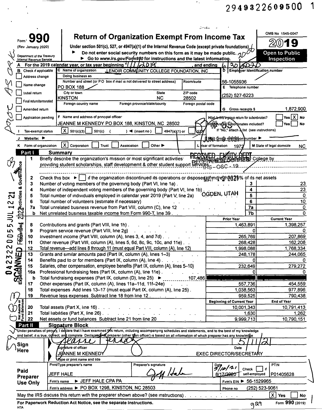 Image of first page of 2019 Form 990 for Lenoir Community College Foundation