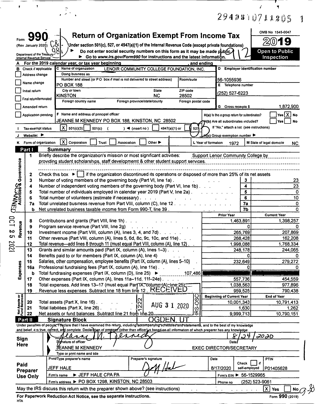 Image of first page of 2019 Form 990 for Lenoir Community College Foundation