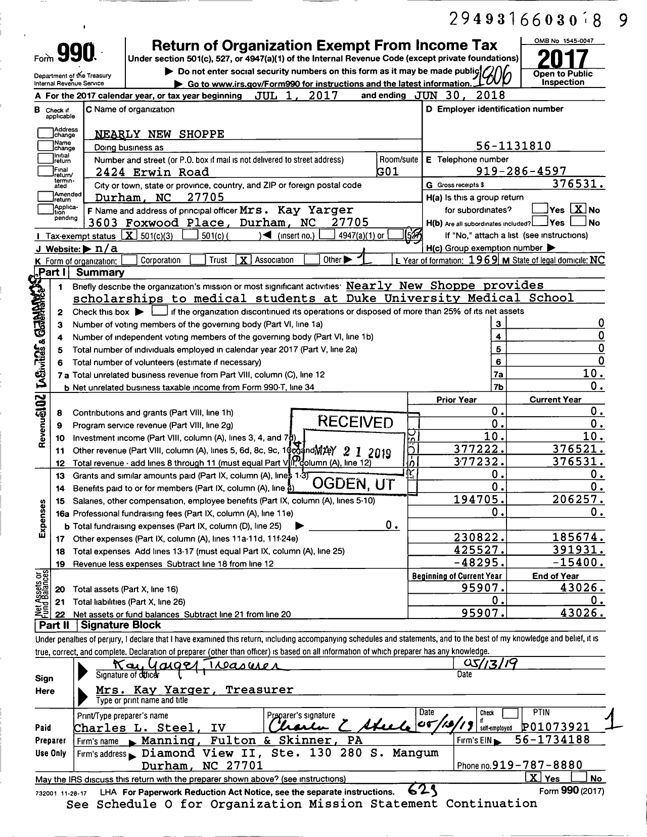 Image of first page of 2017 Form 990 for Nearly New Shoppe