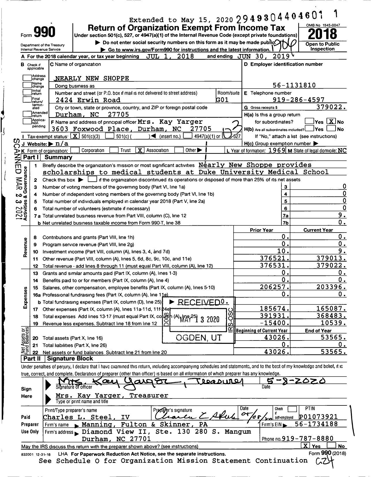 Image of first page of 2018 Form 990 for Nearly New Shoppe