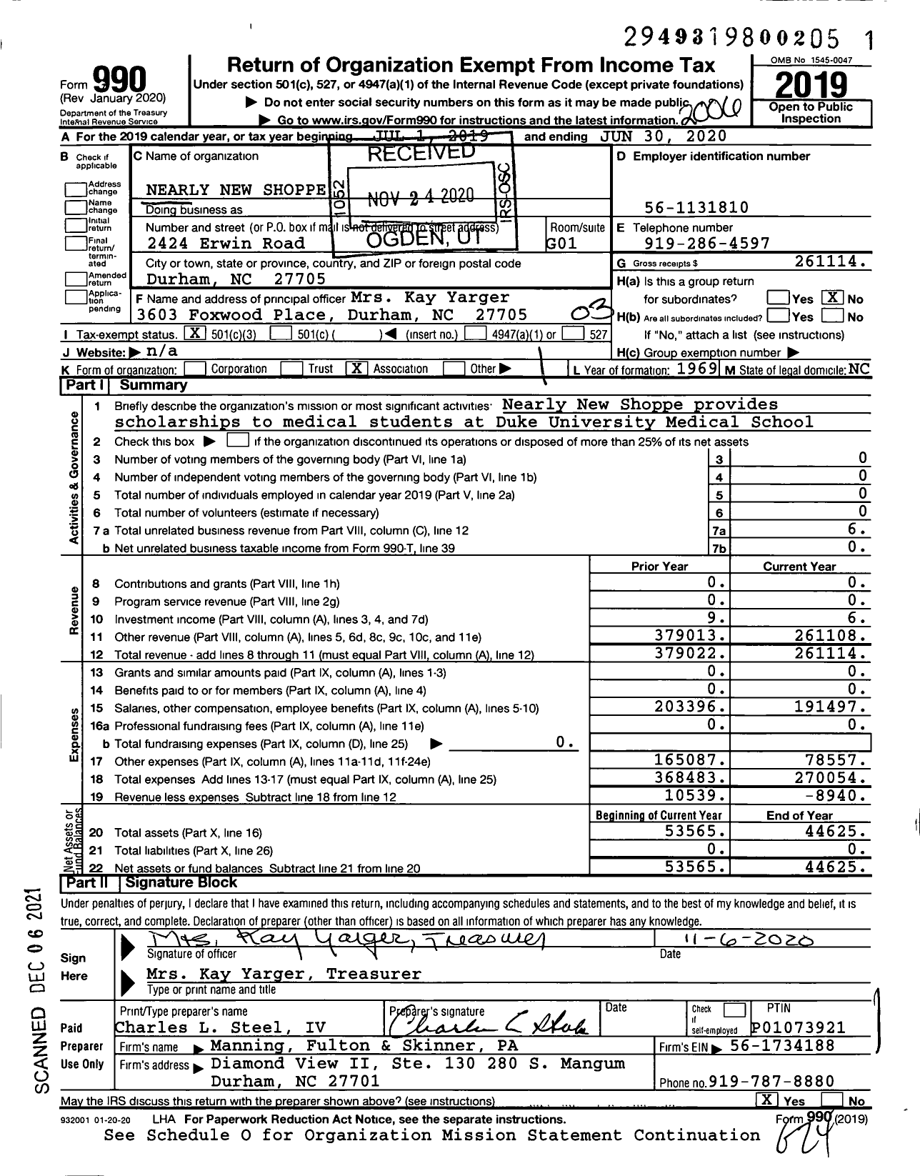 Image of first page of 2019 Form 990 for Nearly New Shoppe