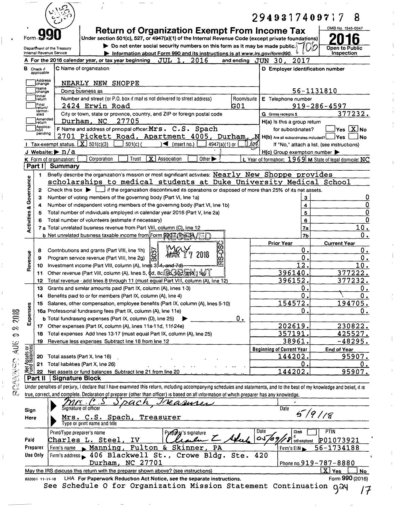 Image of first page of 2016 Form 990 for Nearly New Shoppe