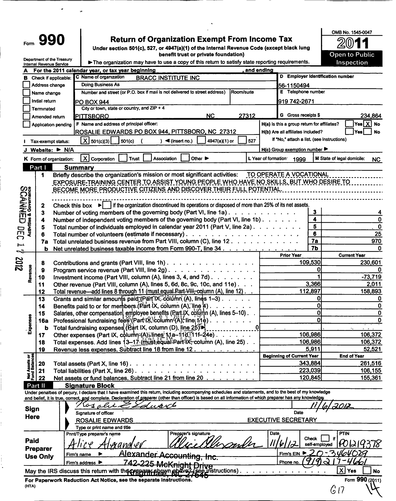 Image of first page of 2011 Form 990 for Bracc Institute