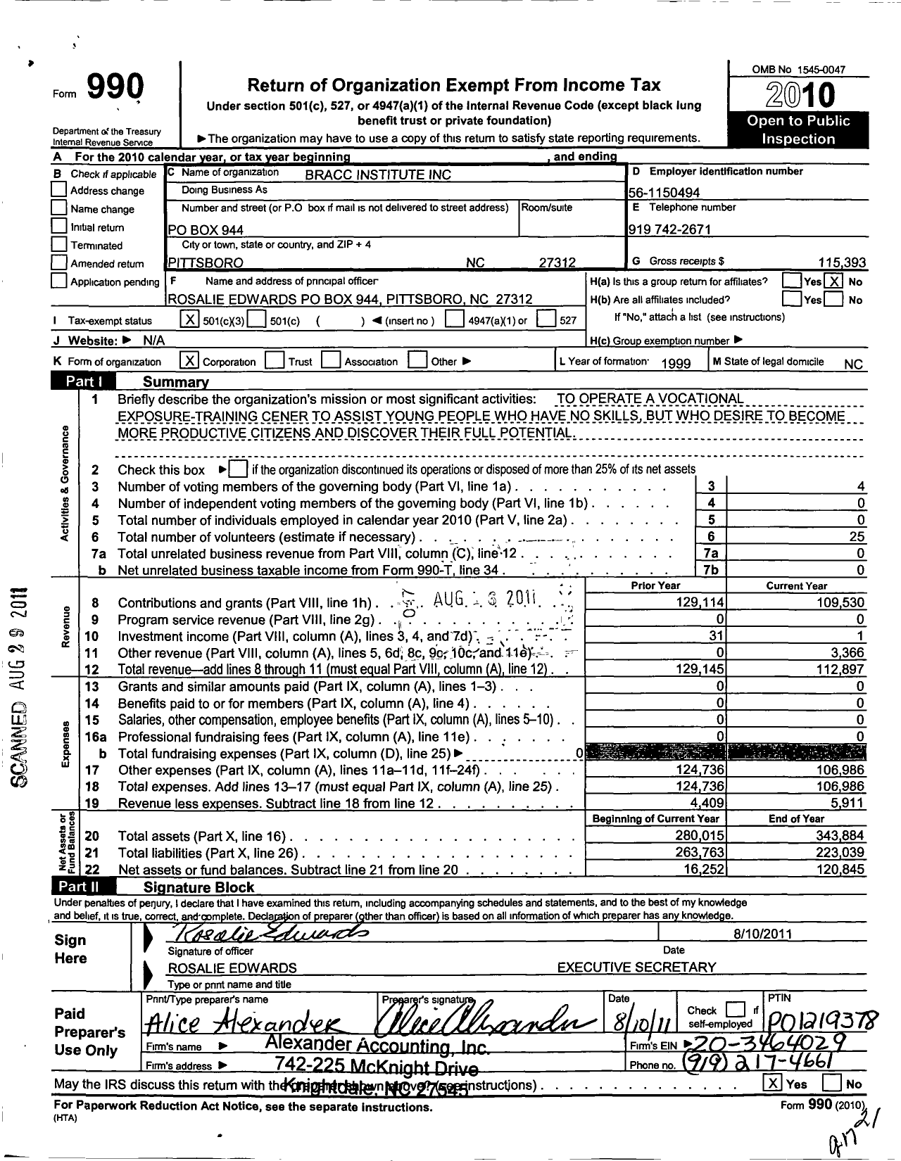 Image of first page of 2010 Form 990 for Bracc Institute