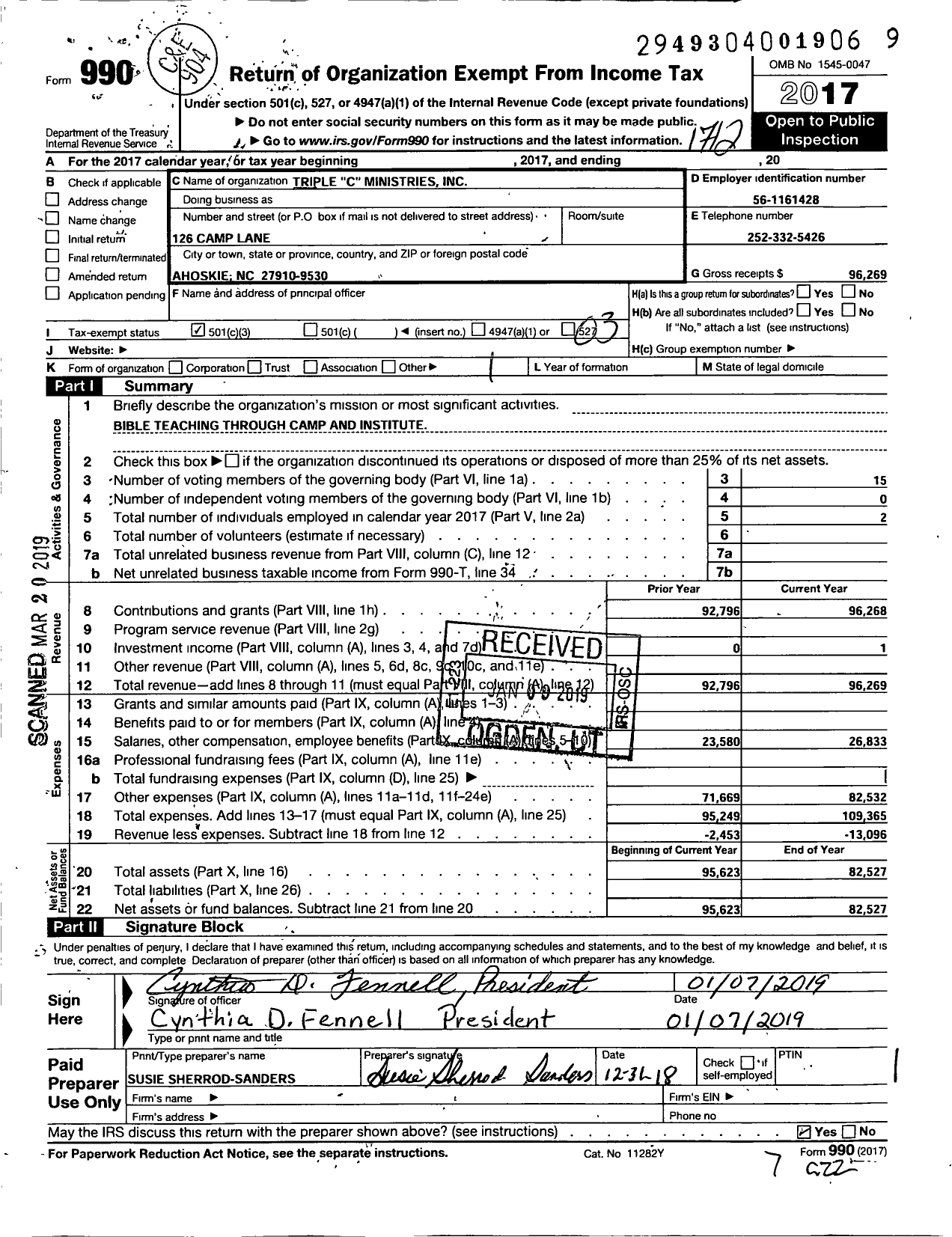 Image of first page of 2017 Form 990 for Triple C Ministries