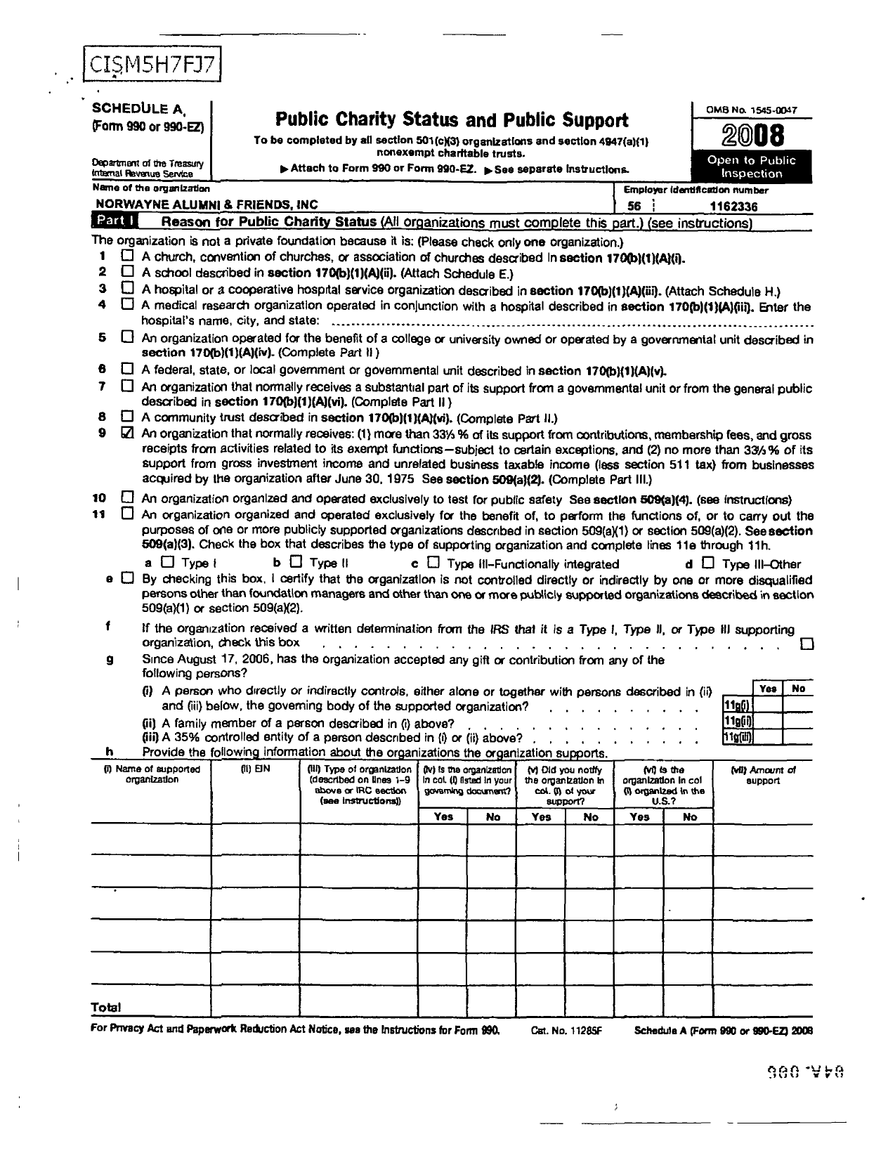 Image of first page of 2008 Form 990ER for Norwayne Alumni and Friends Incorporated