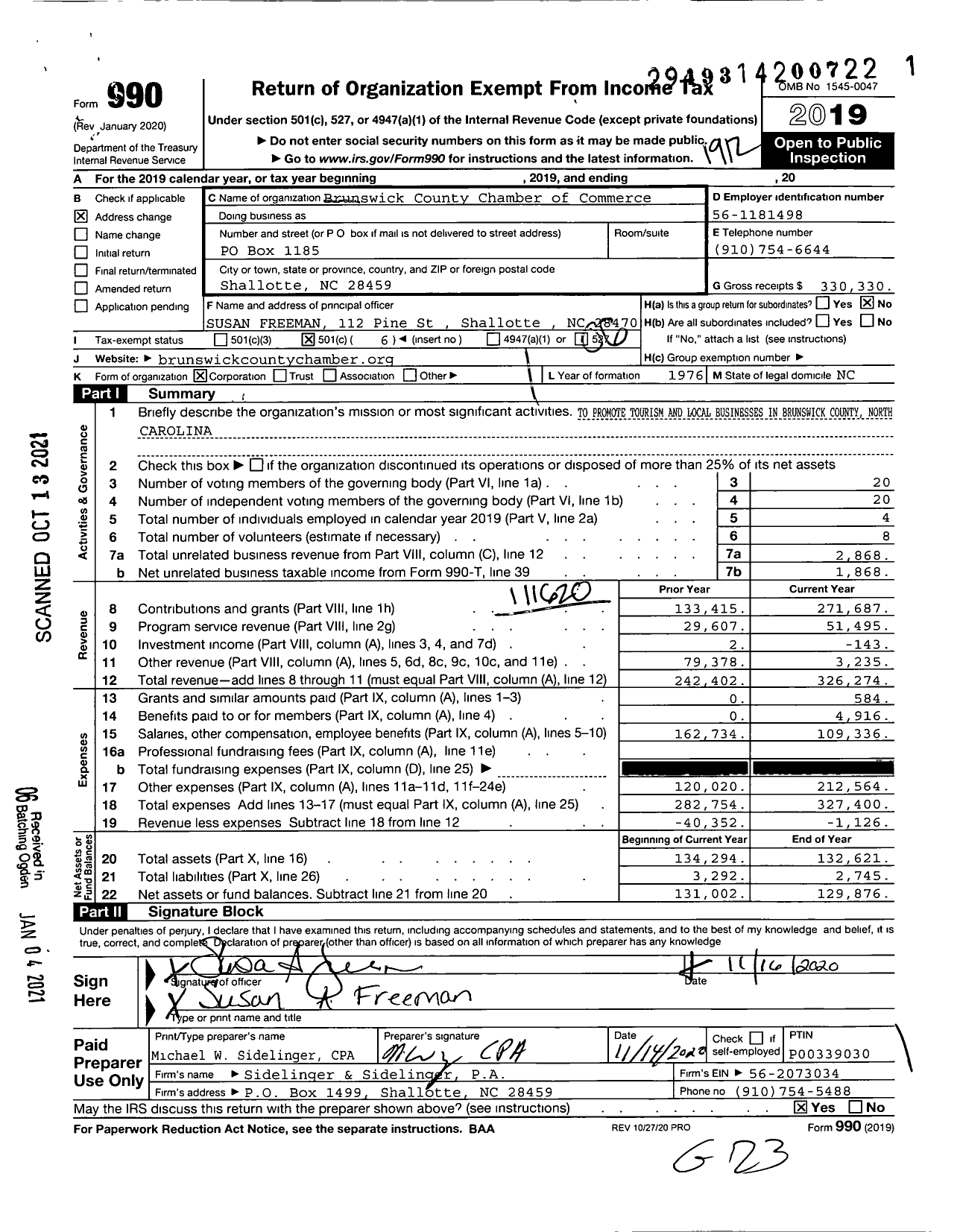 Image of first page of 2019 Form 990O for Brunswick County Chamber of Commerce