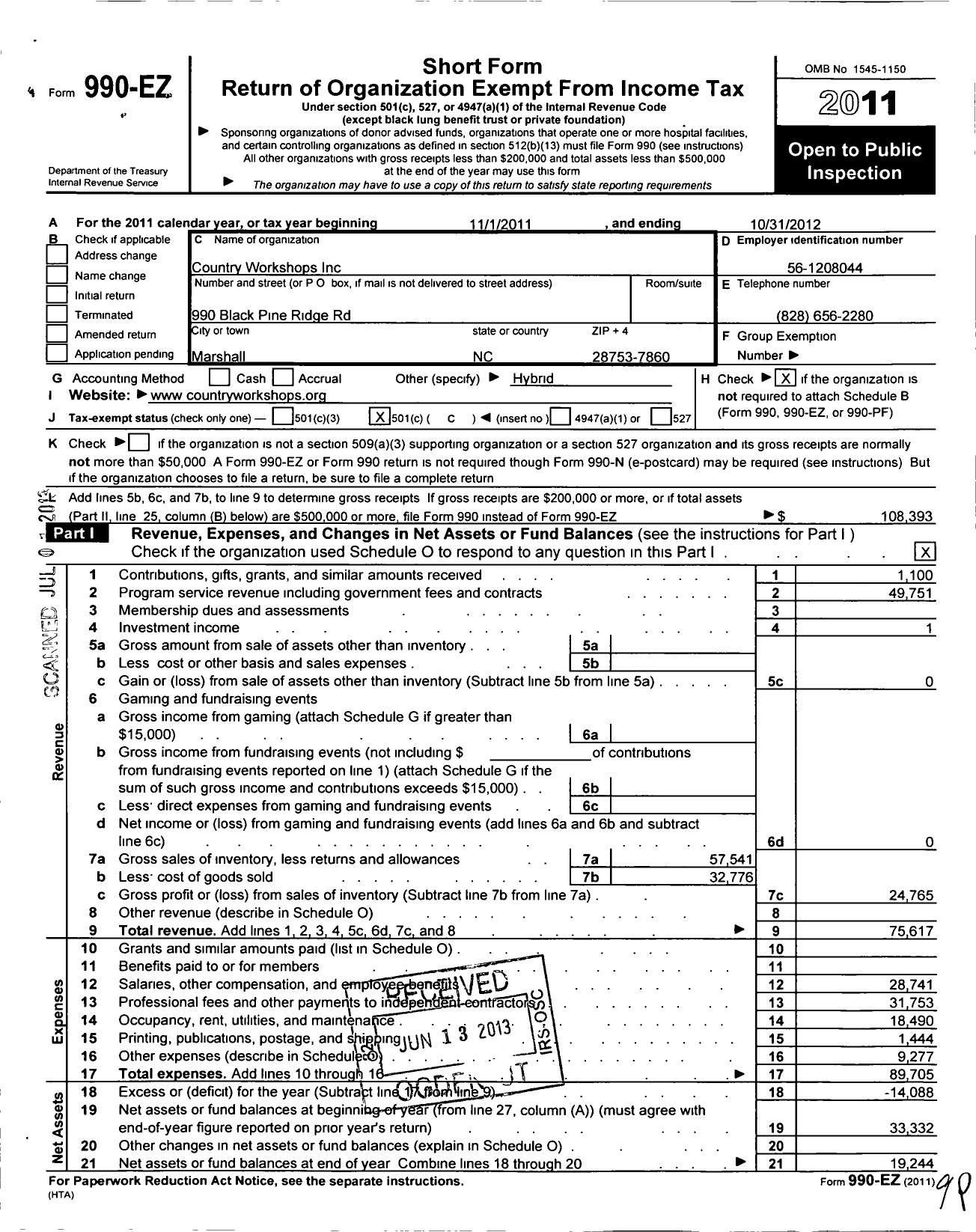 Image of first page of 2011 Form 990EO for Country Workshops