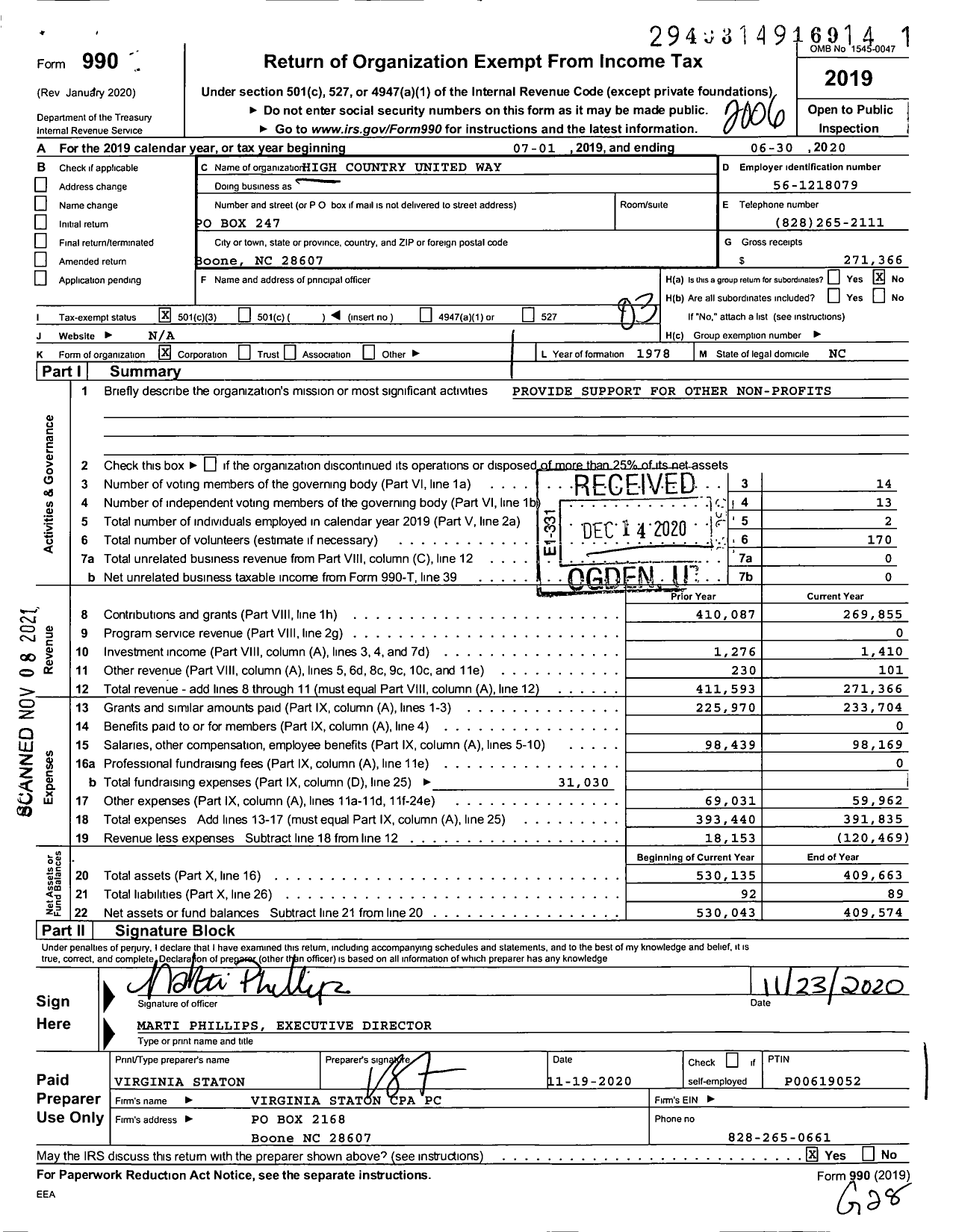 Image of first page of 2019 Form 990 for High Country United Way