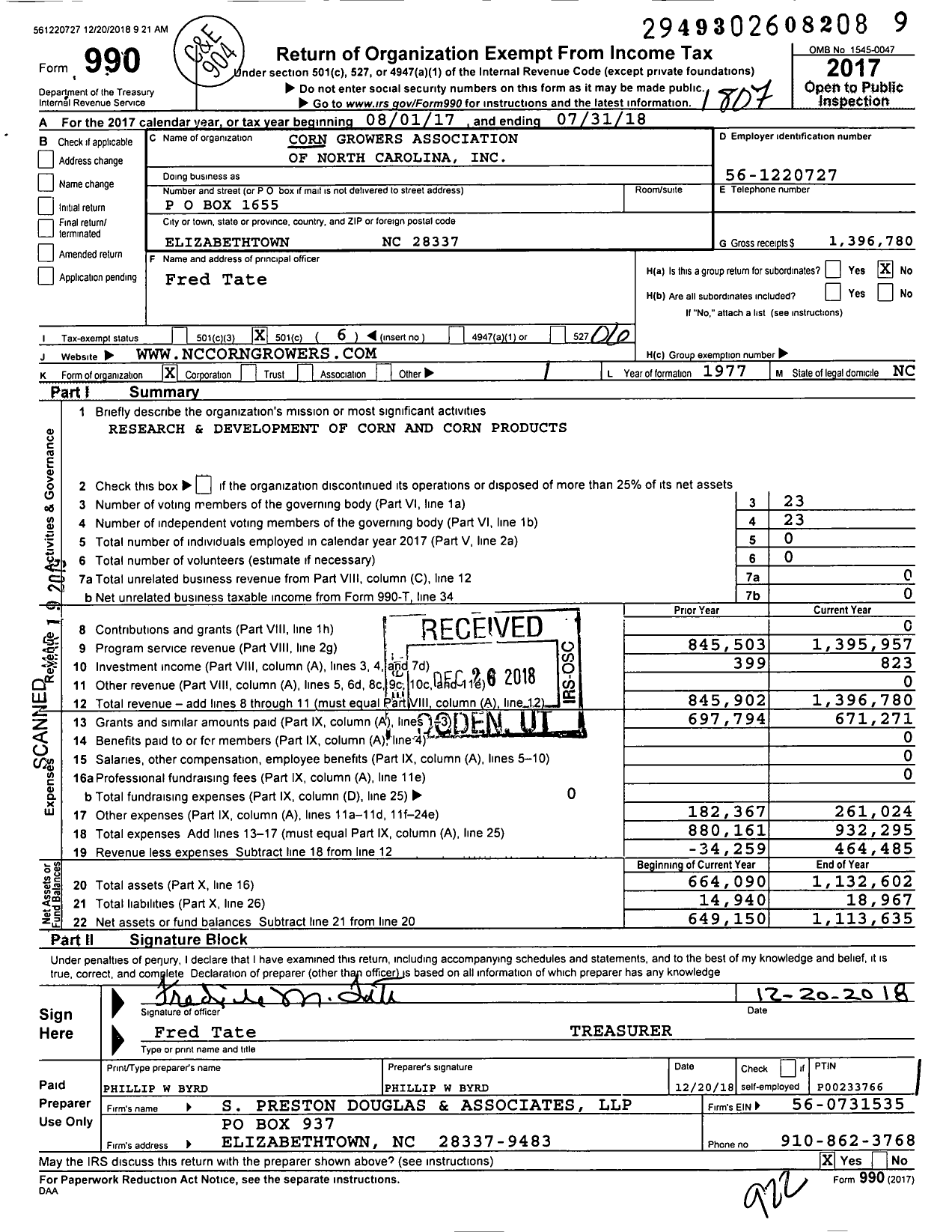 Image of first page of 2017 Form 990O for Corn Growers Association of North Carolina