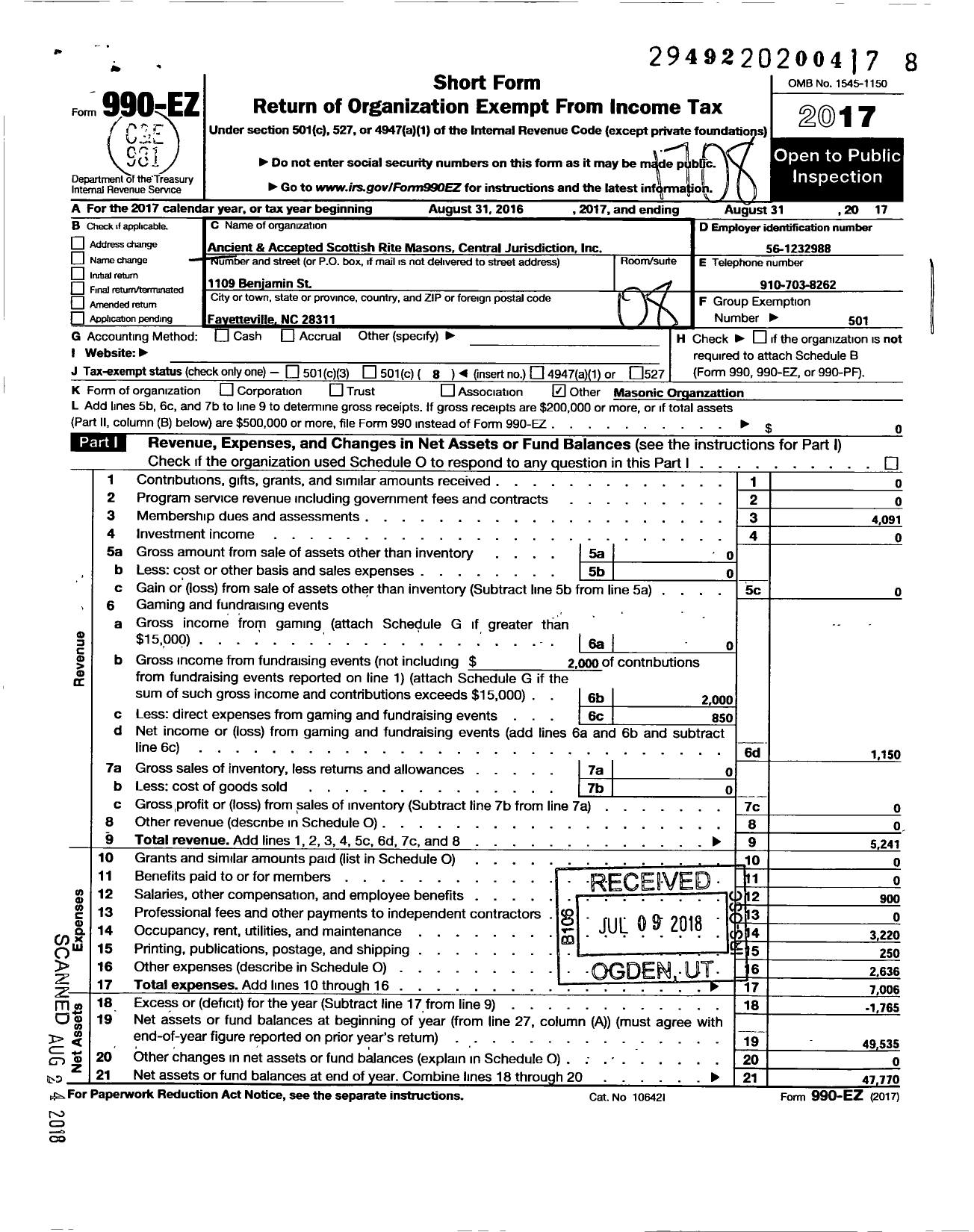 Image of first page of 2016 Form 990EO for Ancient and Accepted Scottish Rite Masons Central Jurisdiction