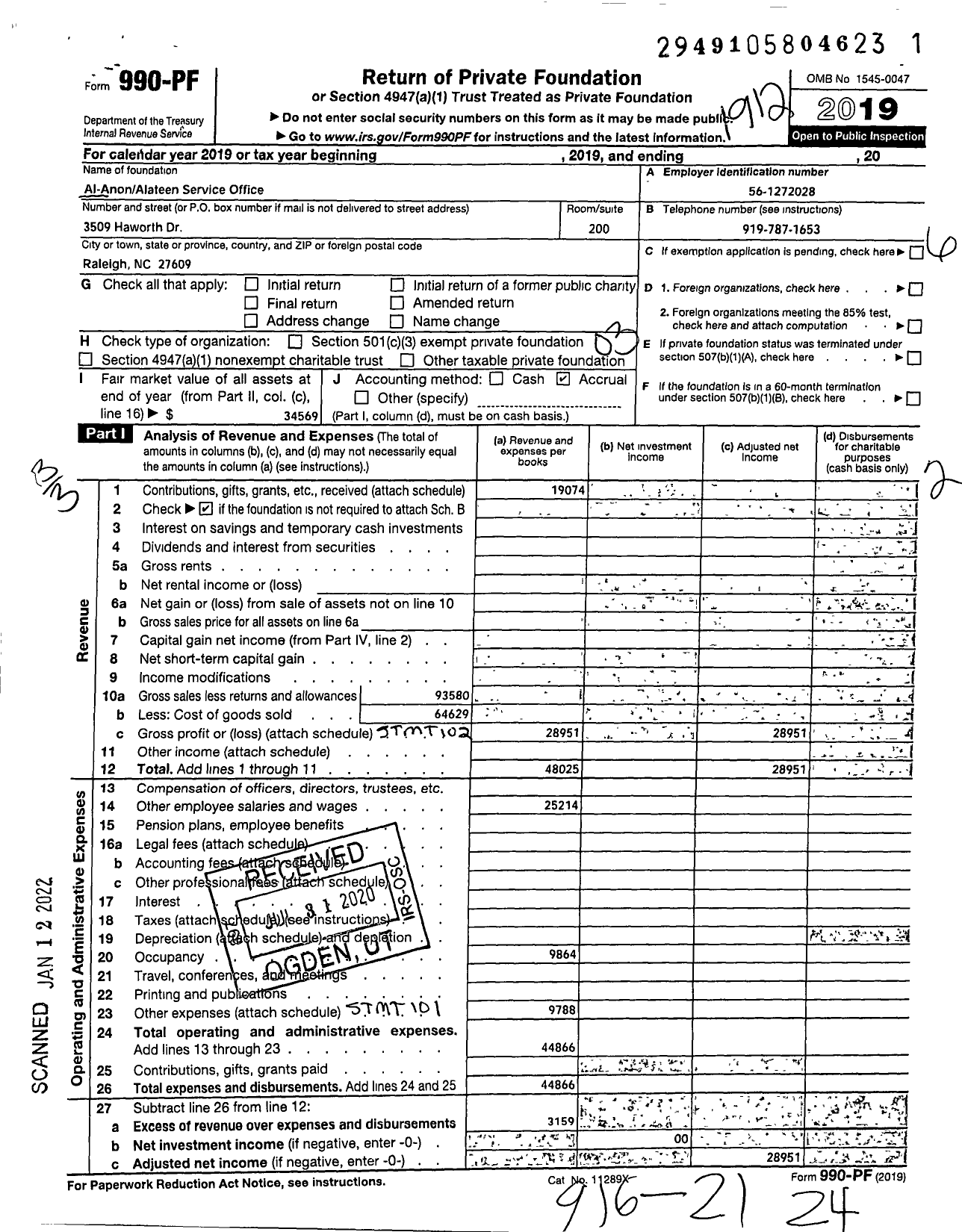 Image of first page of 2019 Form 990PF for Al-Anon Alateen Service Office