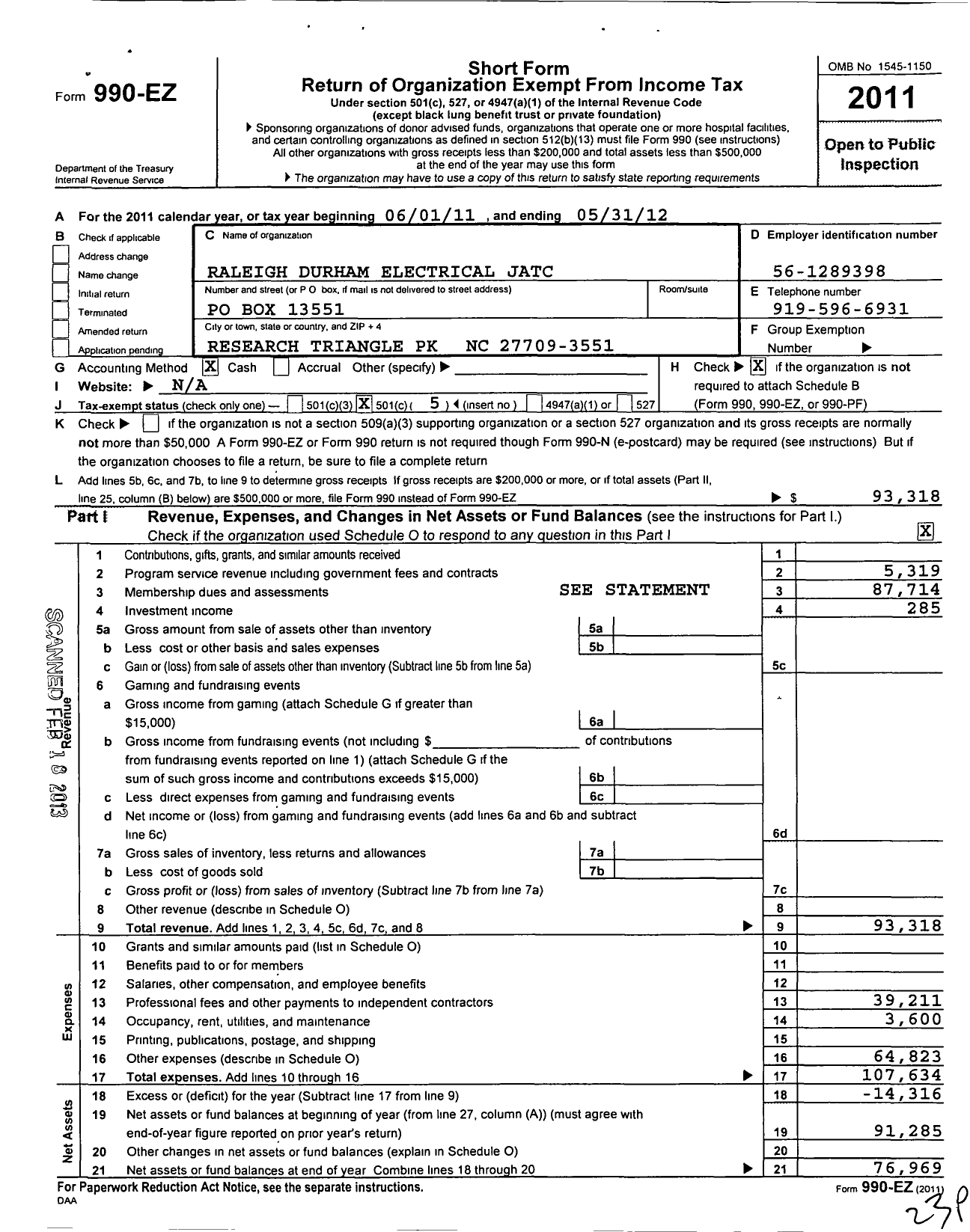 Image of first page of 2011 Form 990EO for Raleigh Durham Electrical Jatc