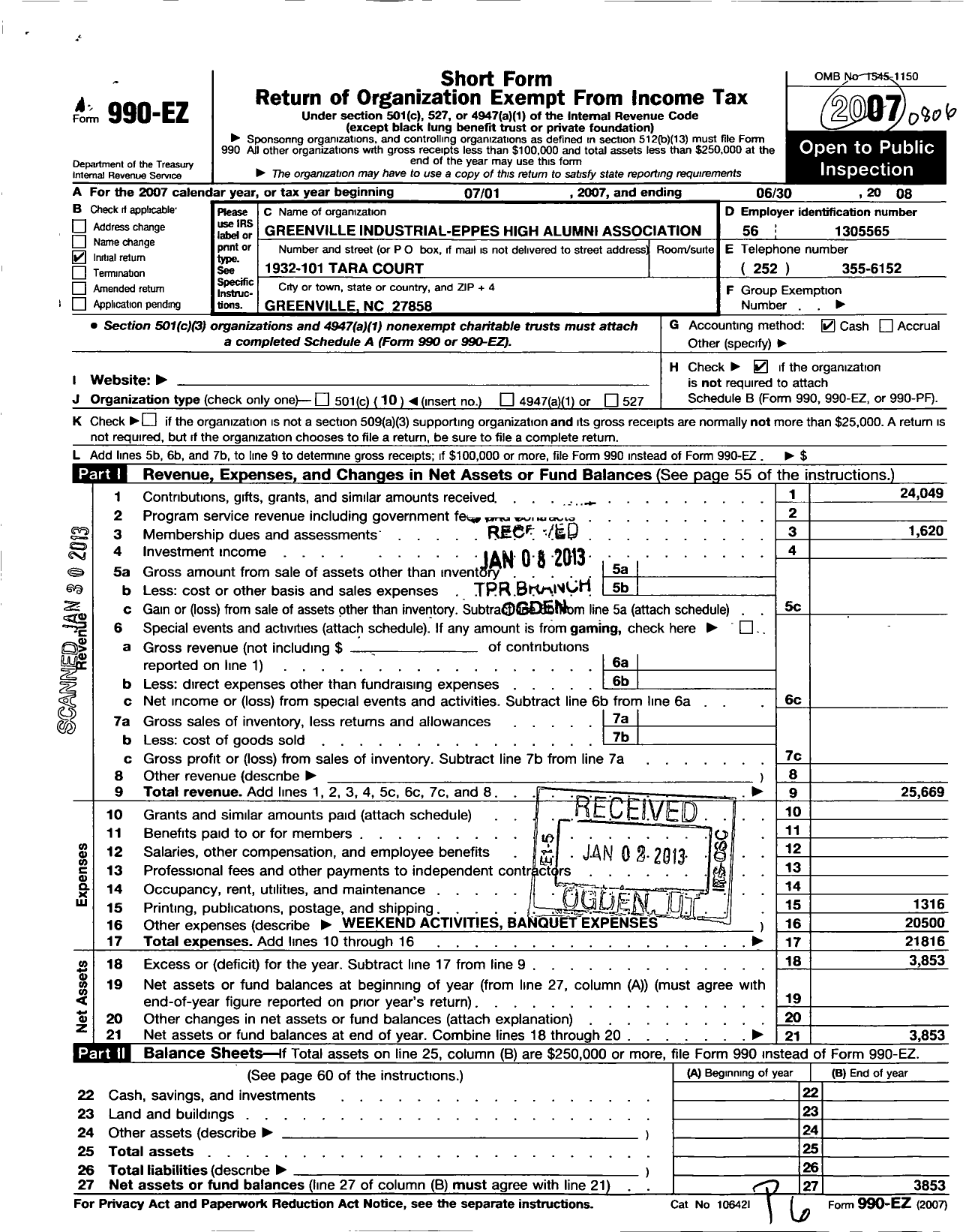 Image of first page of 2007 Form 990EO for Greenville Industrial-Eppes High Alumni Association