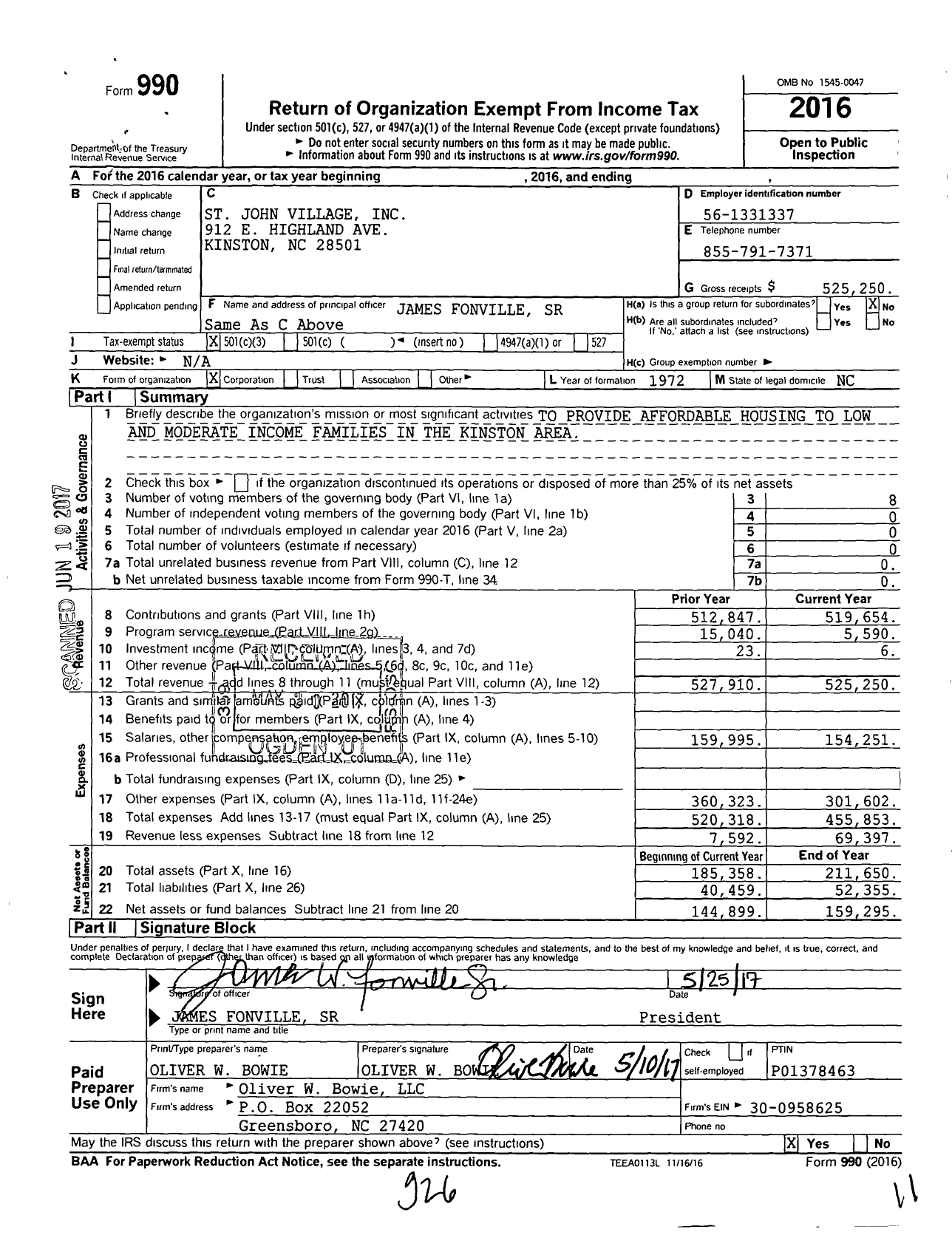 Image of first page of 2016 Form 990 for St John Village