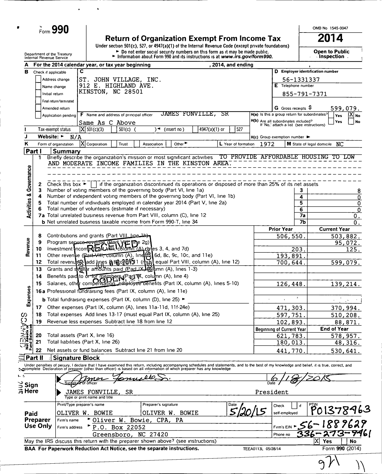 Image of first page of 2014 Form 990 for St John Village