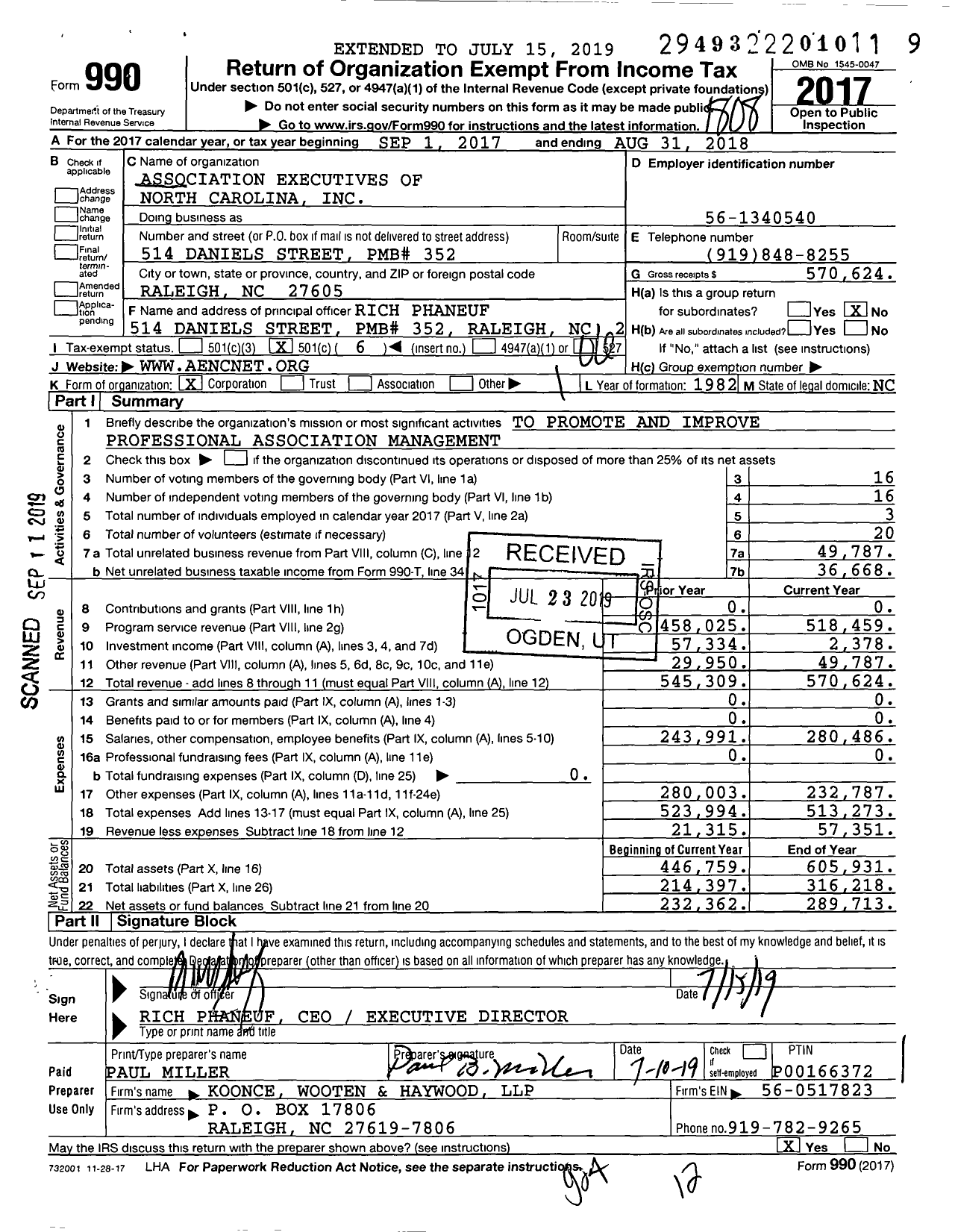 Image of first page of 2017 Form 990O for Association Executives of North Carolina