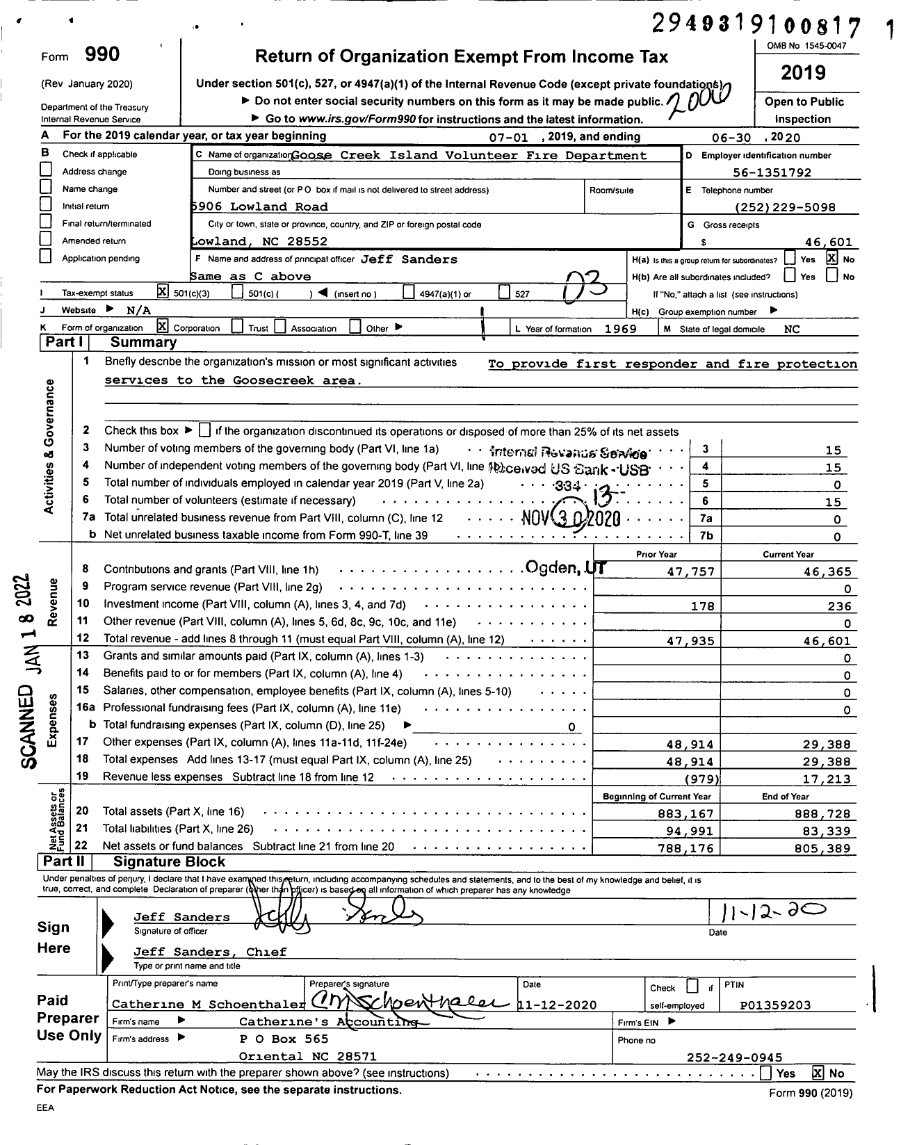 Image of first page of 2019 Form 990 for Goosecreek Island Volunteer Fire Department