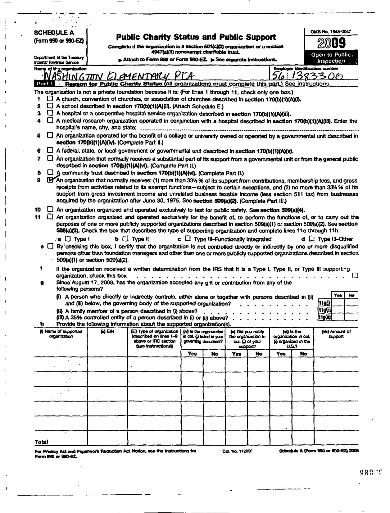 Image of first page of 2008 Form 990ER for North Carolina PTA - Washington GT Elementary School PTA