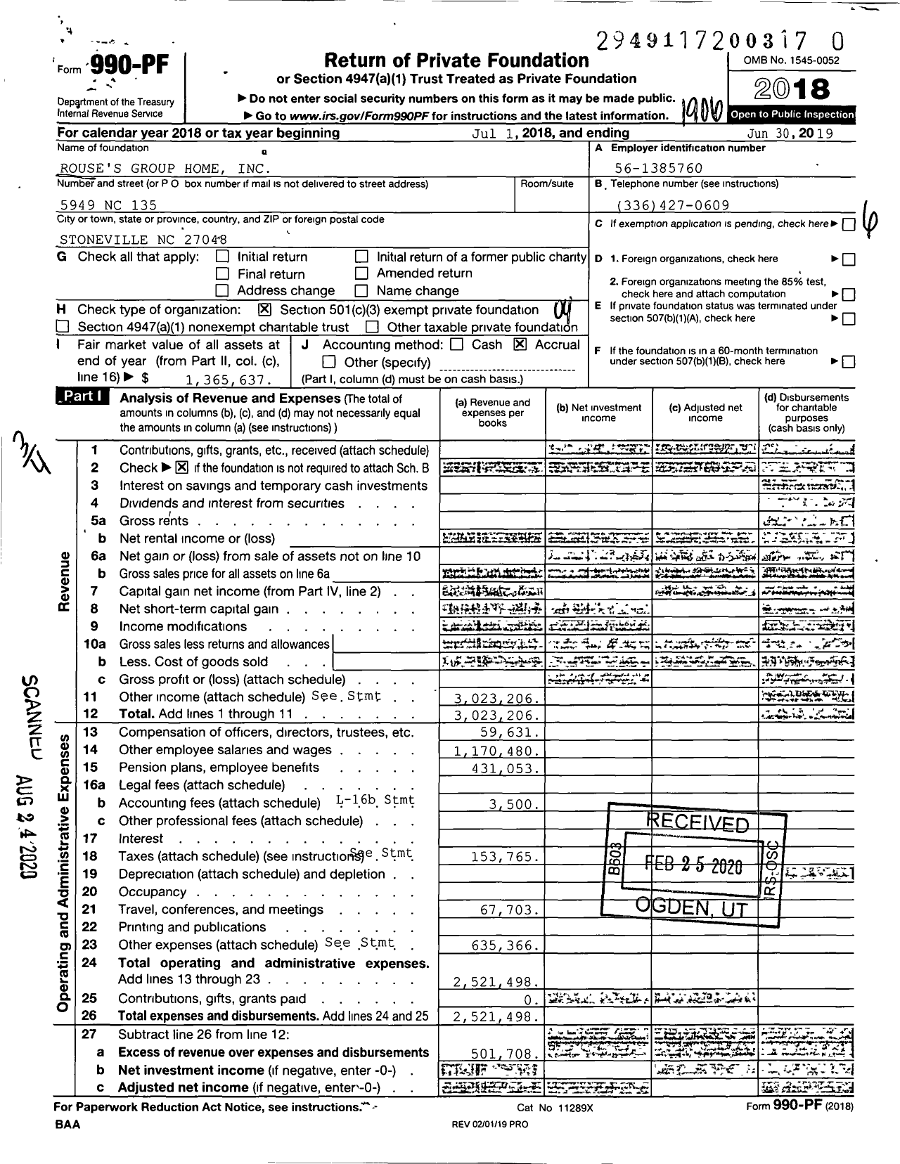 Image of first page of 2018 Form 990PR for Rouses Group Home