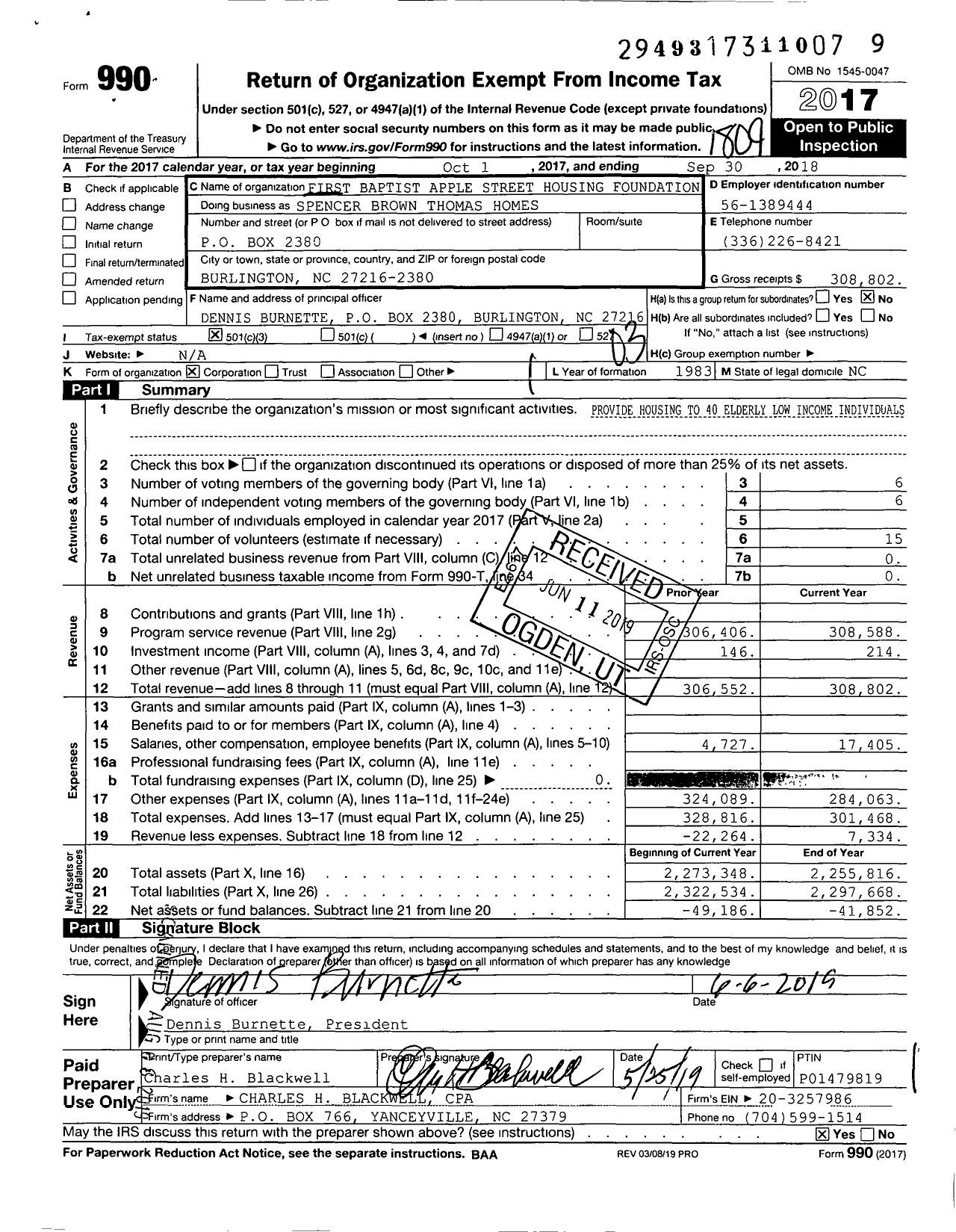 Image of first page of 2017 Form 990 for Spencer Brown Thomas Homes