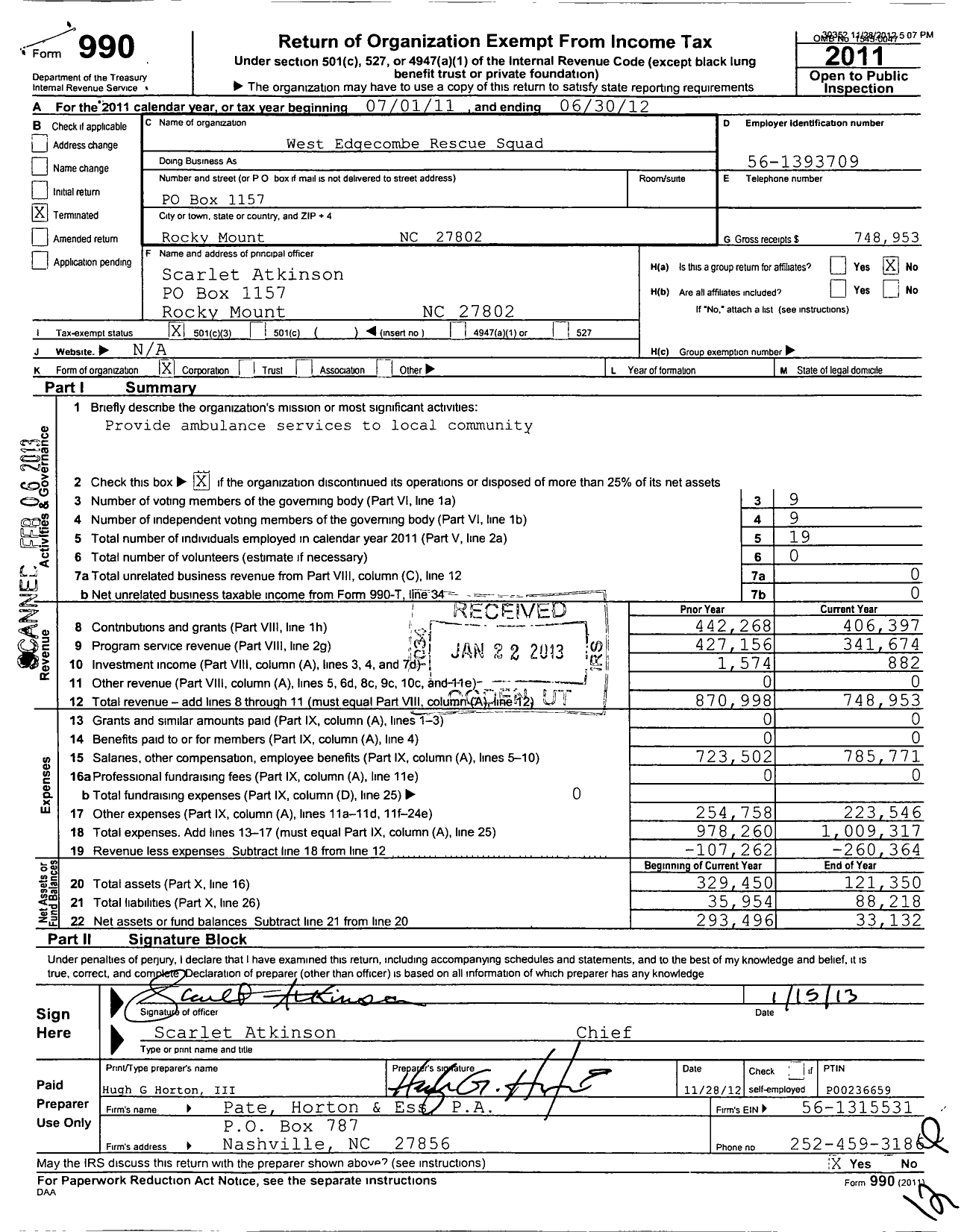 Image of first page of 2011 Form 990 for West Edgecombe Rescue Squad