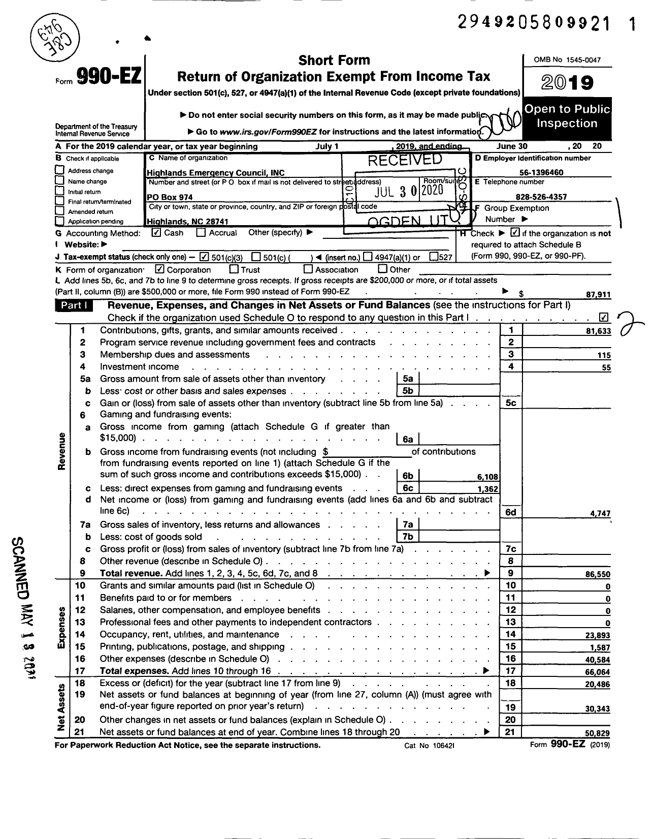 Image of first page of 2019 Form 990EZ for Highlands Emergency Council