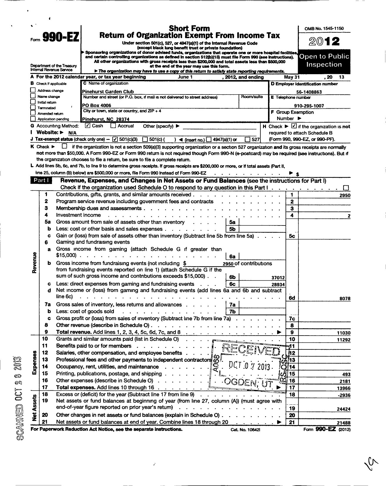 Image of first page of 2012 Form 990EZ for Pinehurst Garden Club