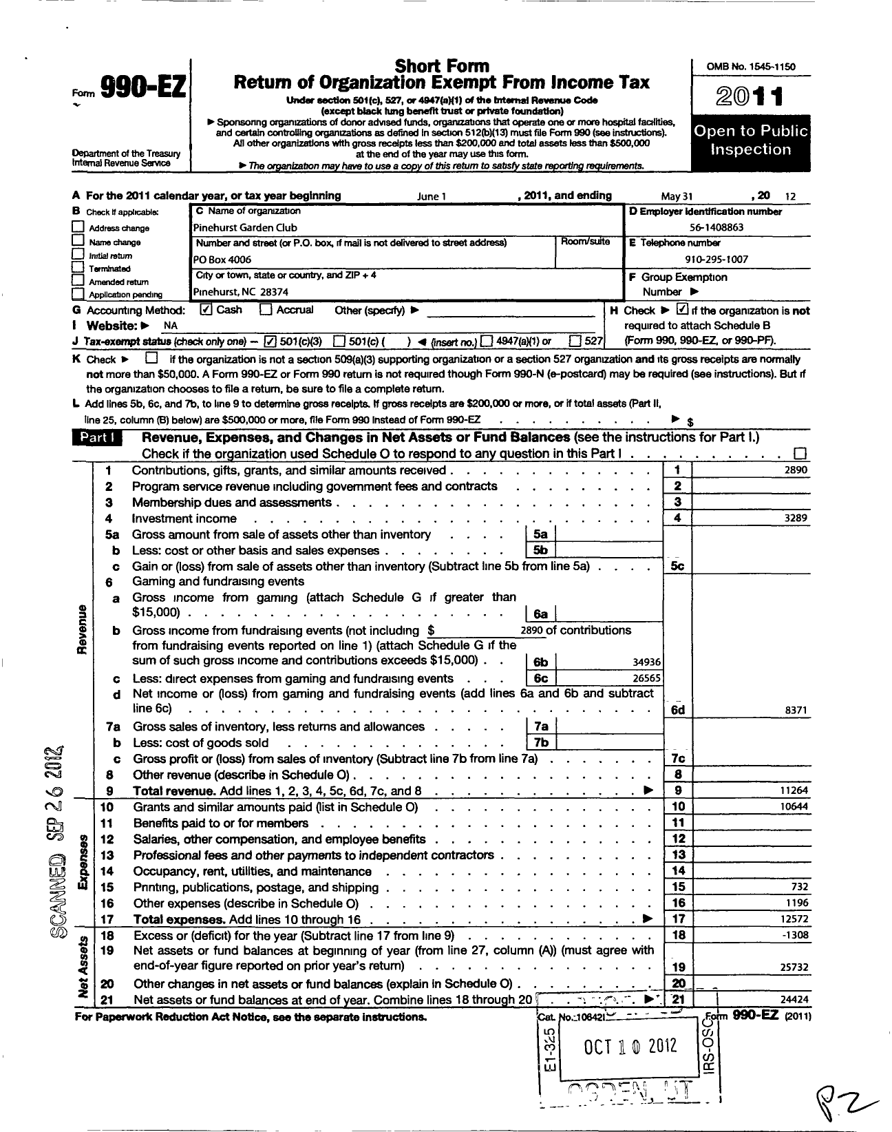 Image of first page of 2011 Form 990EZ for Pinehurst Garden Club