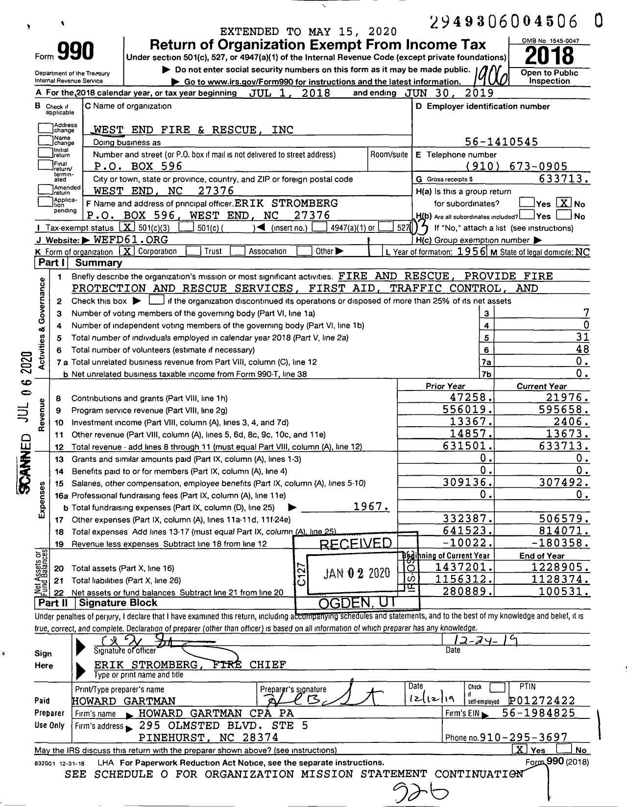 Image of first page of 2018 Form 990 for West End Fire and Rescue