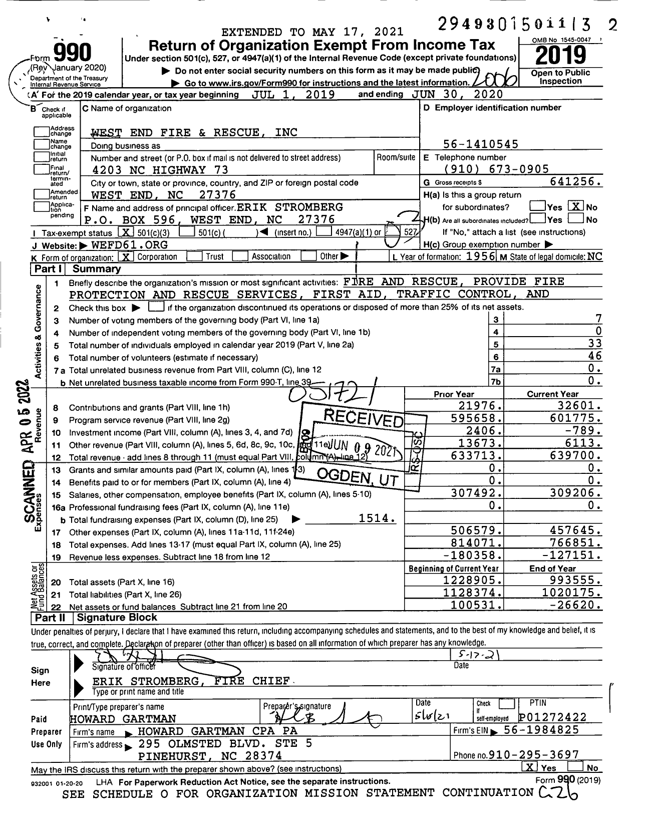 Image of first page of 2019 Form 990 for West End Fire and Rescue