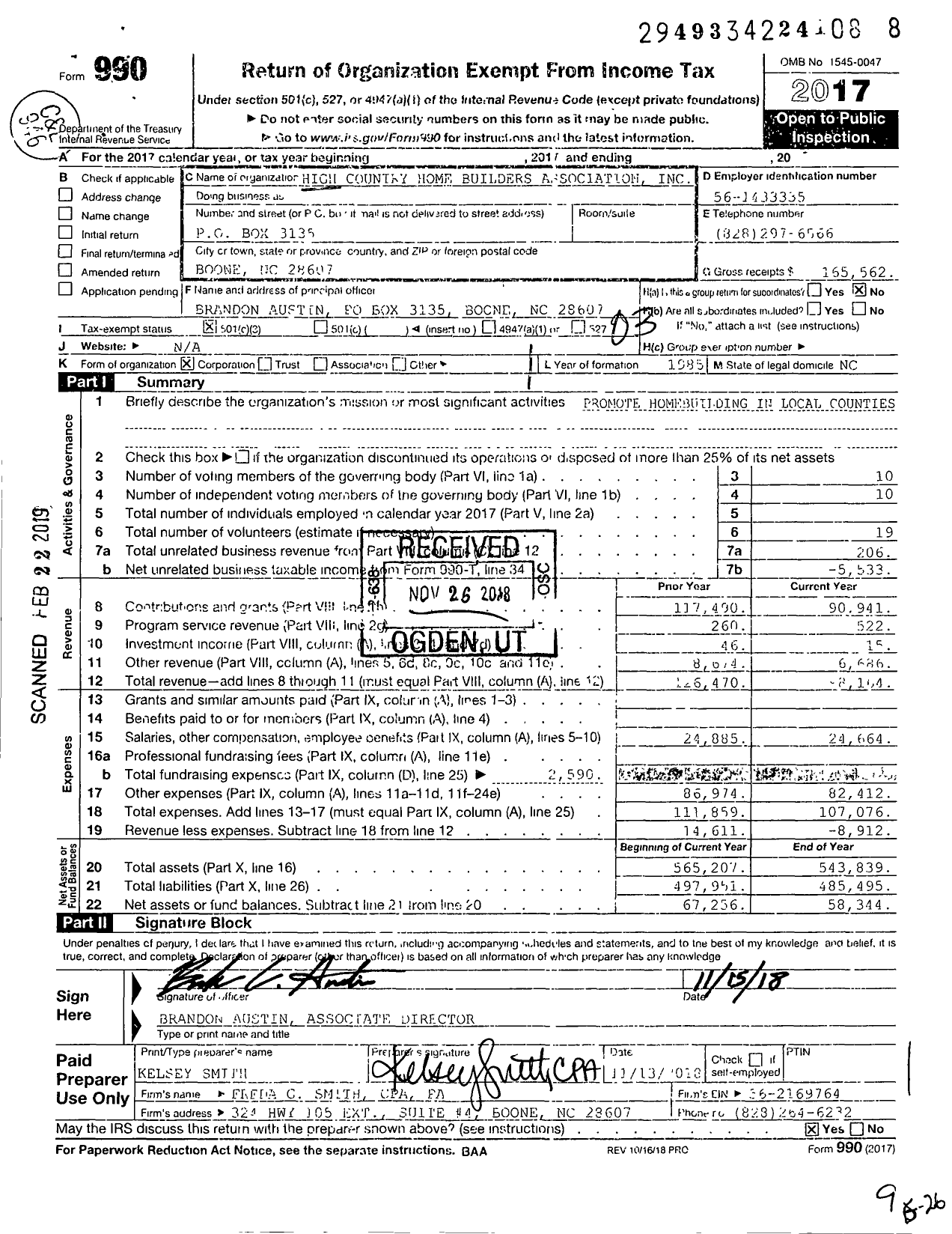 Image of first page of 2017 Form 990 for High Country Home Builders Association