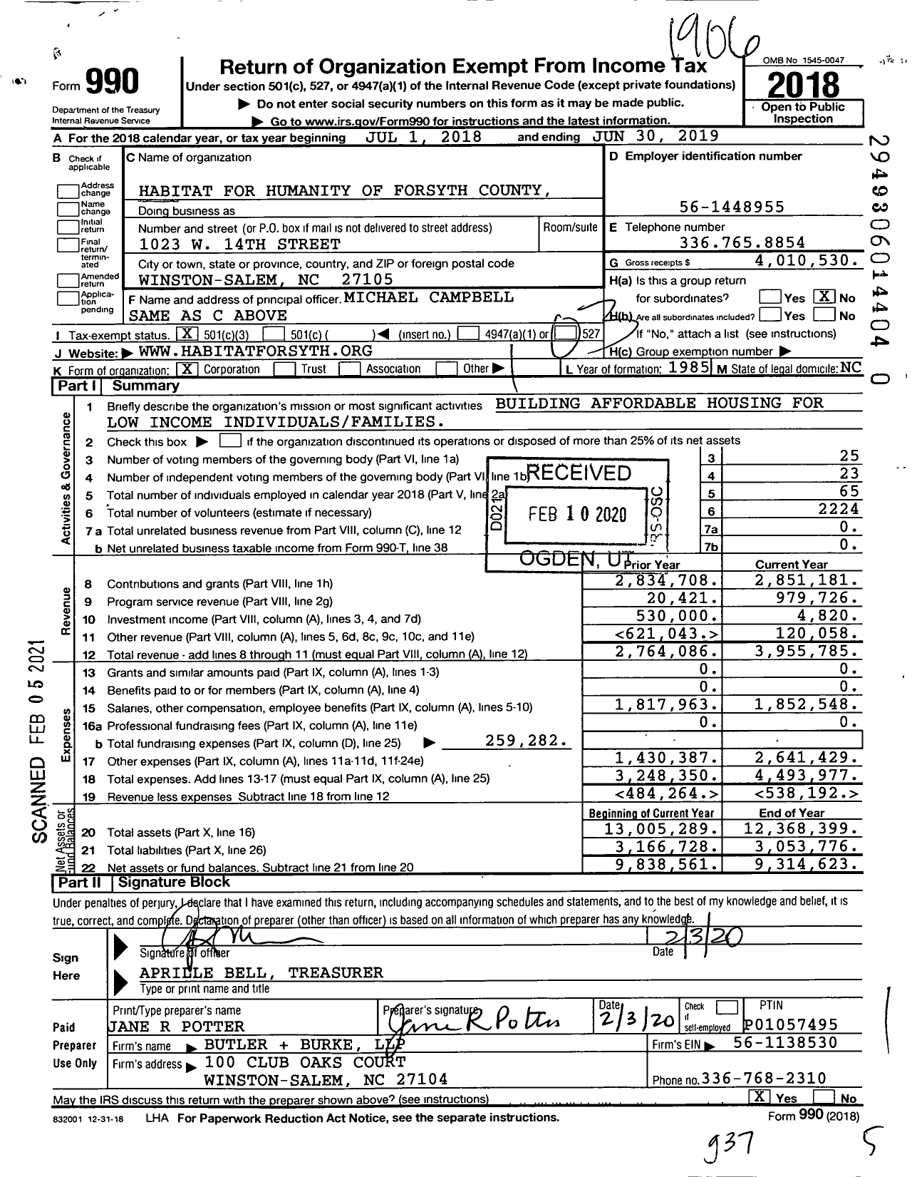 Image of first page of 2018 Form 990 for Habitat for Humanity - Forsyth County HFH of