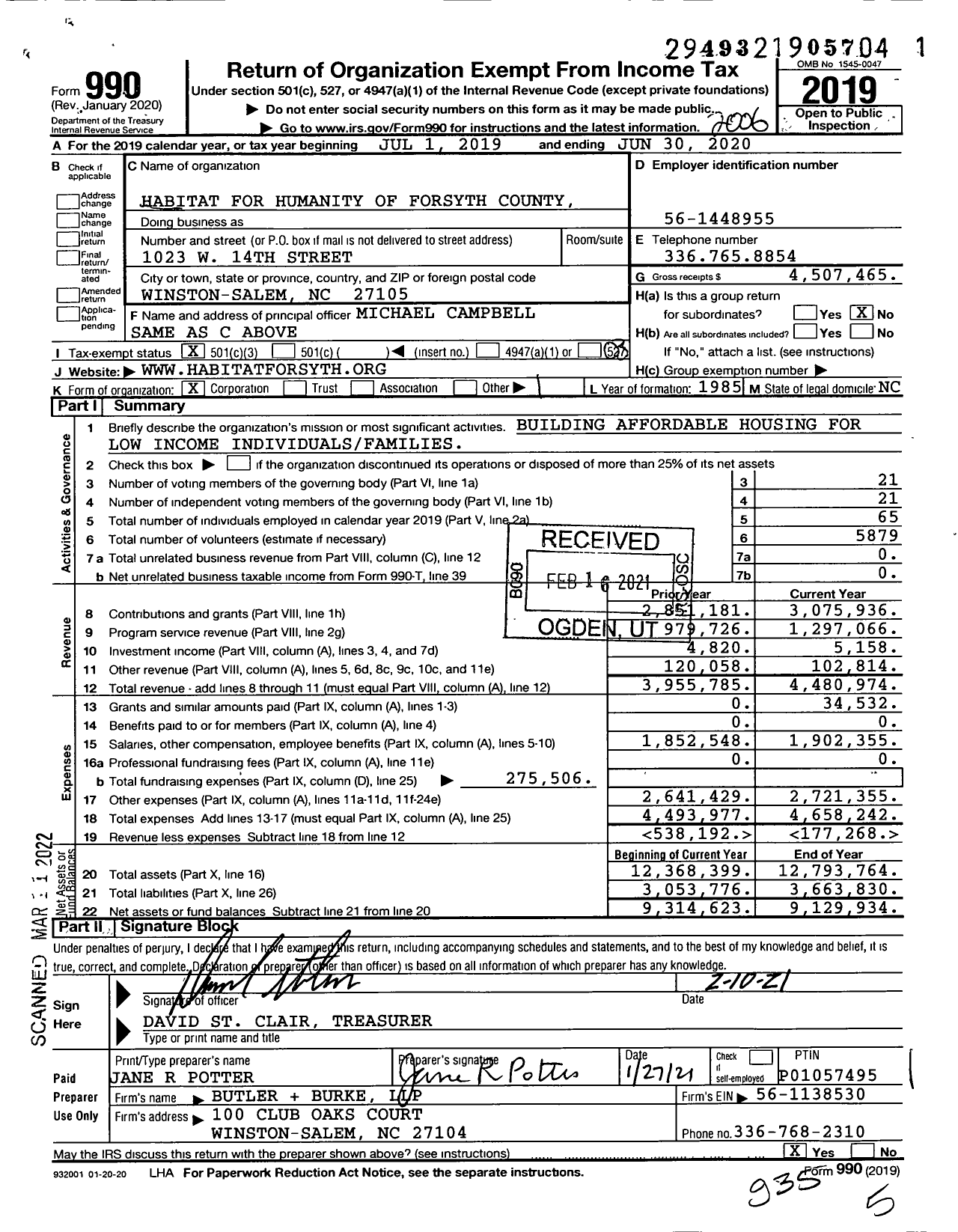 Image of first page of 2019 Form 990 for Habitat for Humanity - Forsyth County HFH of