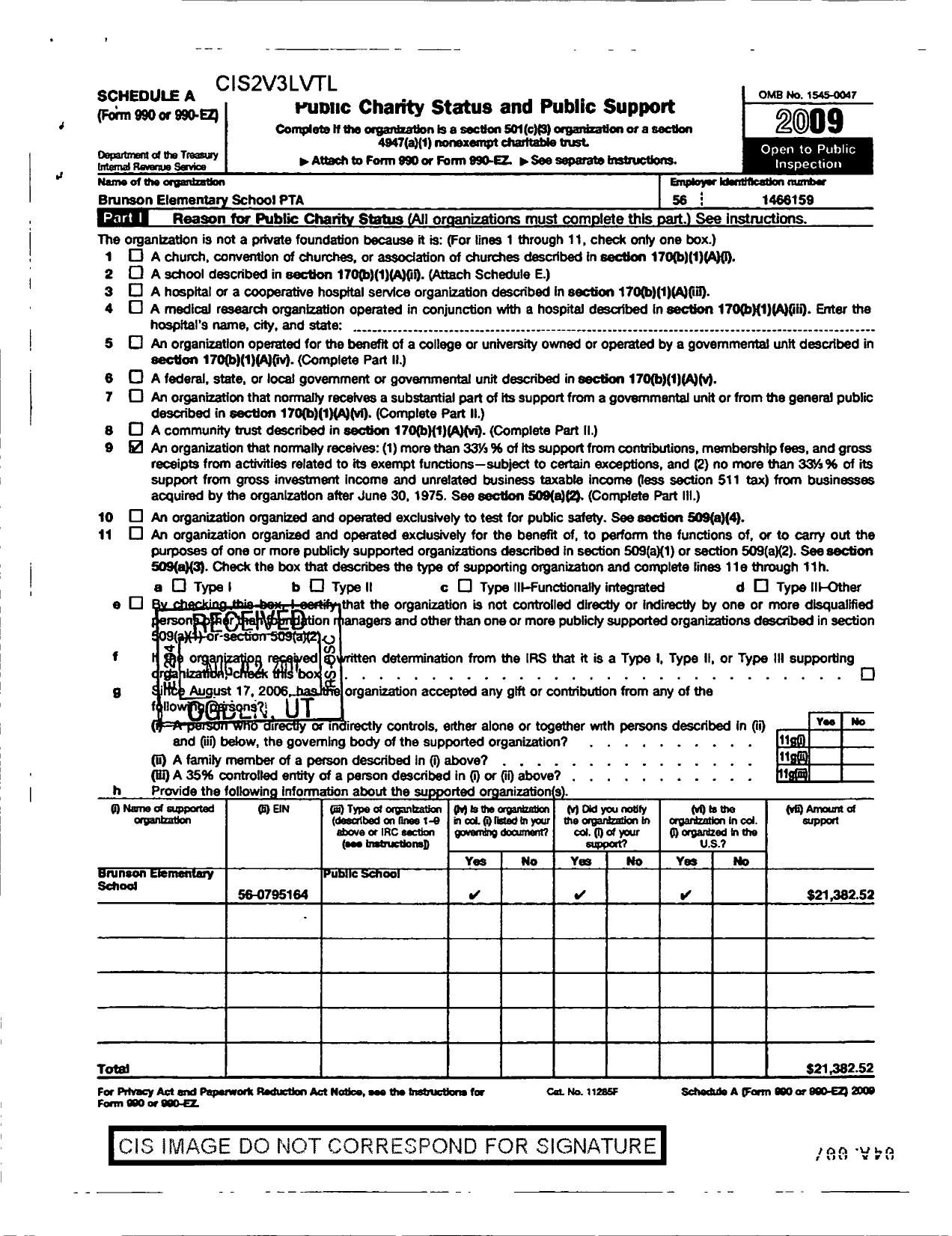 Image of first page of 2009 Form 990ER for North Carolina PTA - Brunson Elementary School PTA