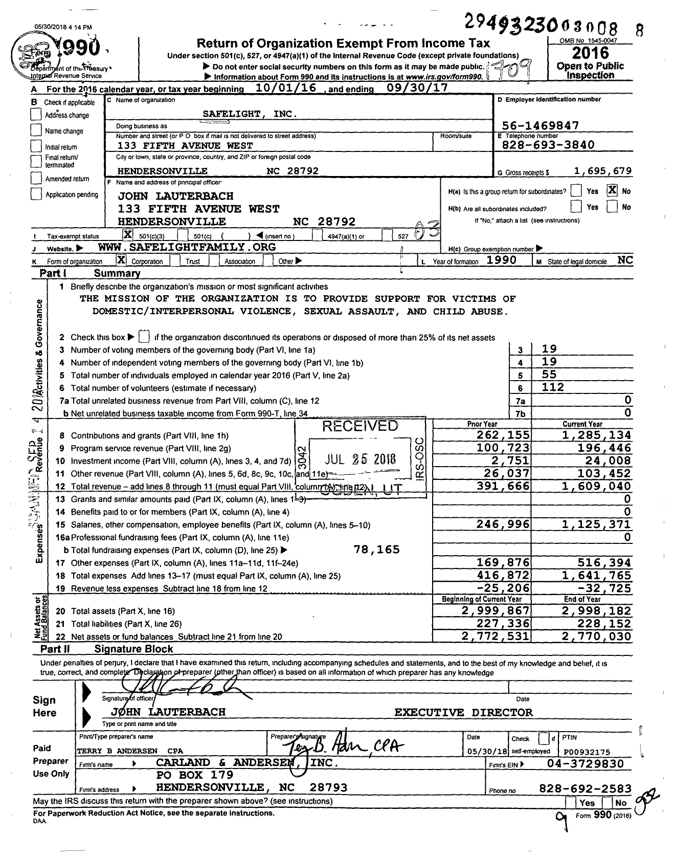 Image of first page of 2016 Form 990 for Safelight