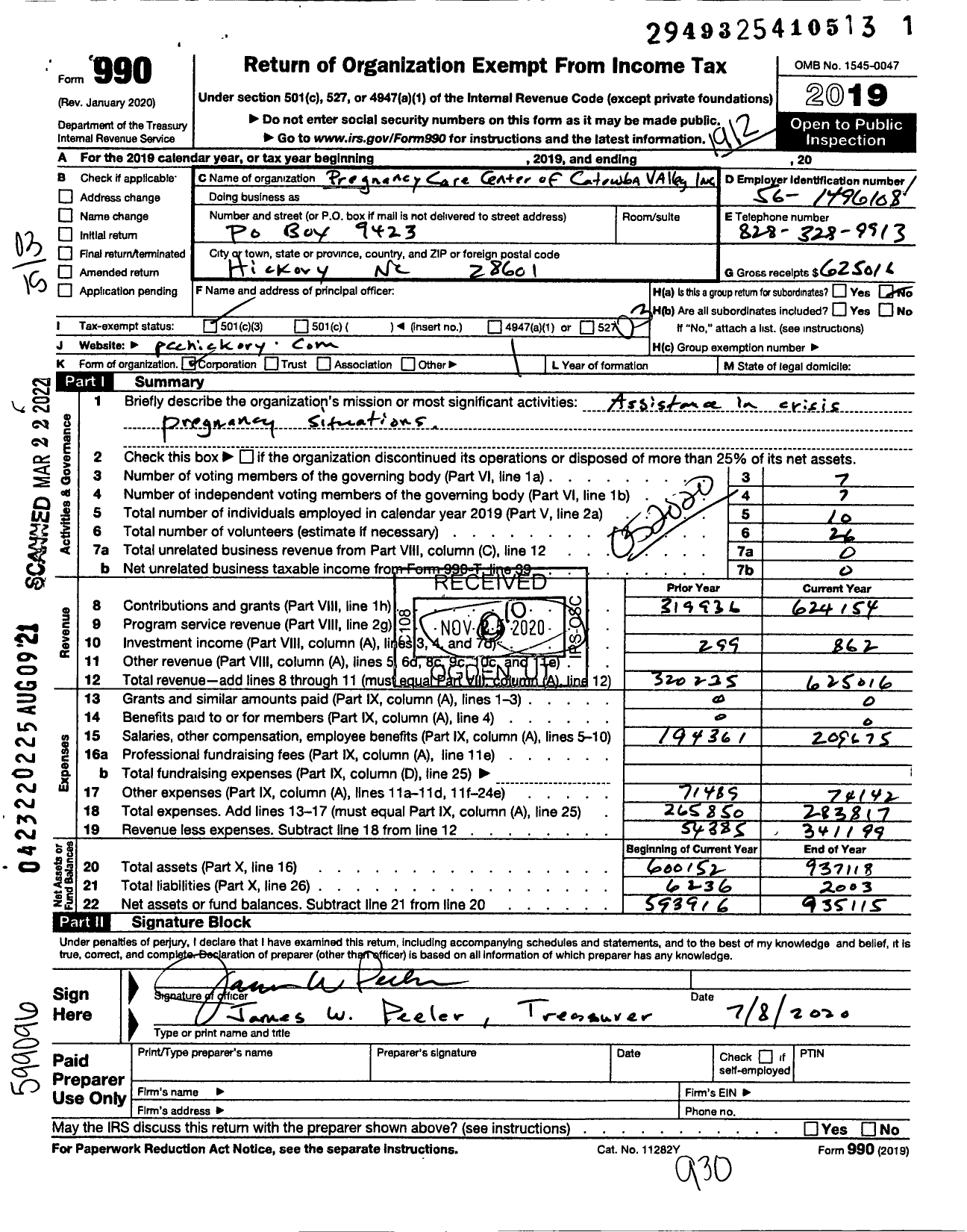 Image of first page of 2019 Form 990 for Pregnancy Care Center of Catawba Valley