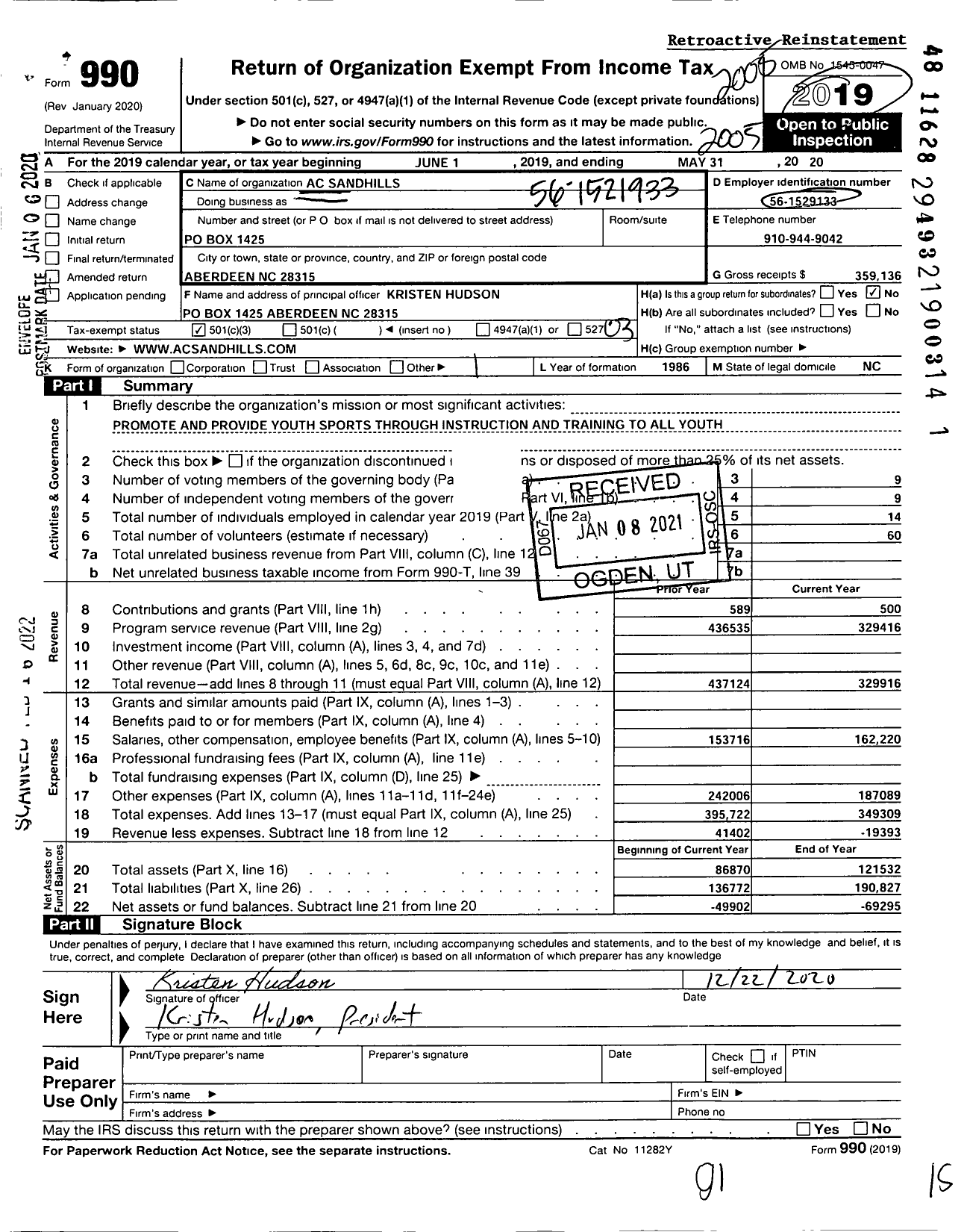 Image of first page of 2019 Form 990 for AC Sandhills ACS