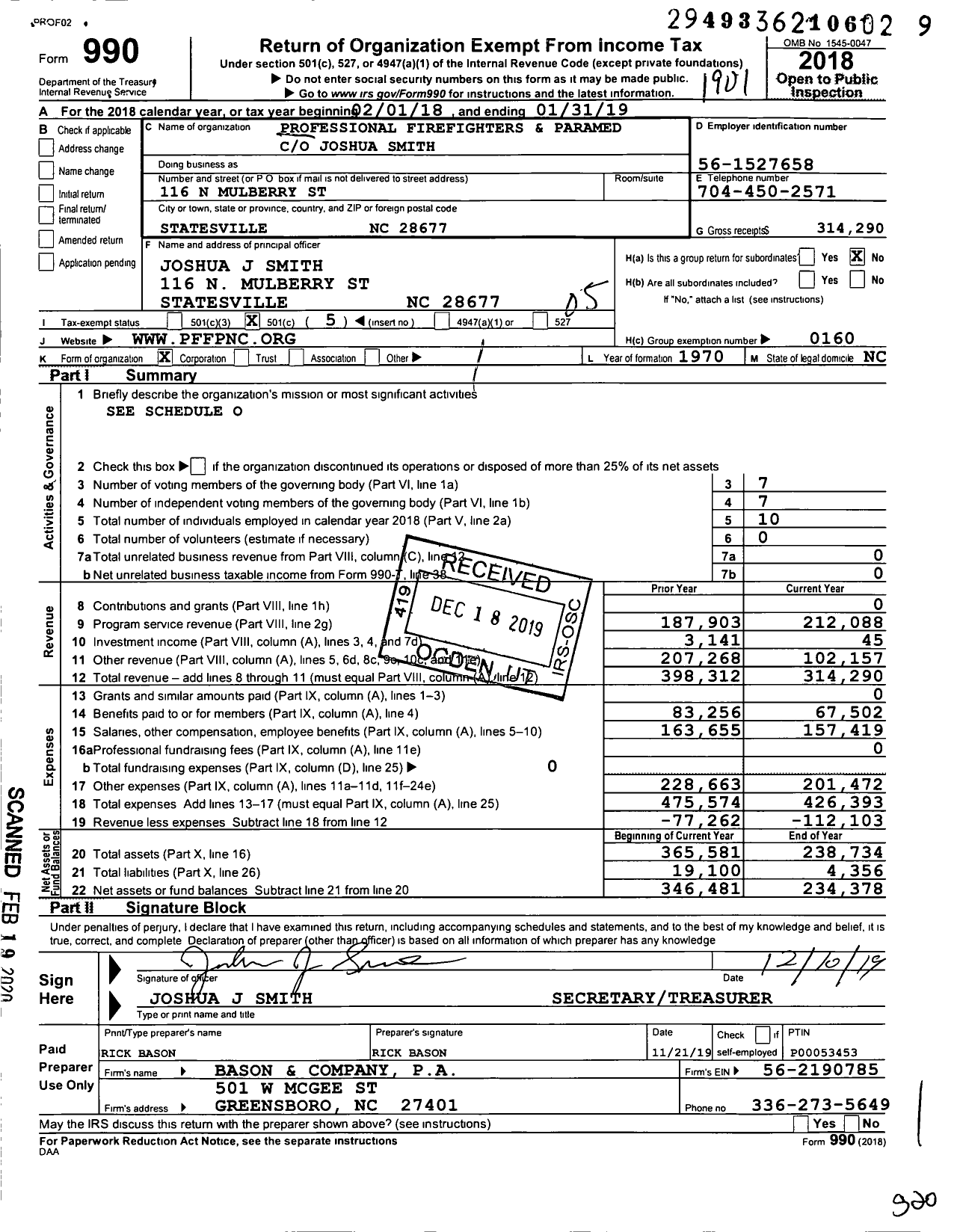 Image of first page of 2018 Form 990O for International Association of Fire Fighters - A0032 Prof Fire Fighters and Parame