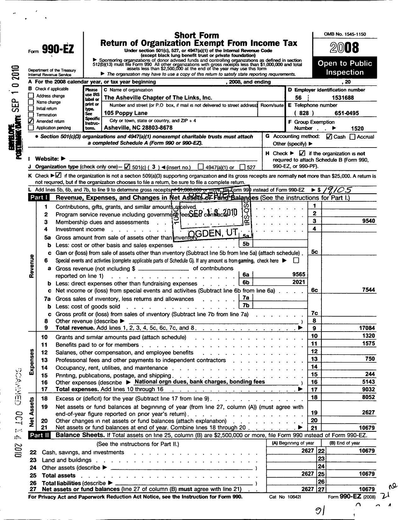 Image of first page of 2008 Form 990EZ for Links / Asheville Chapter