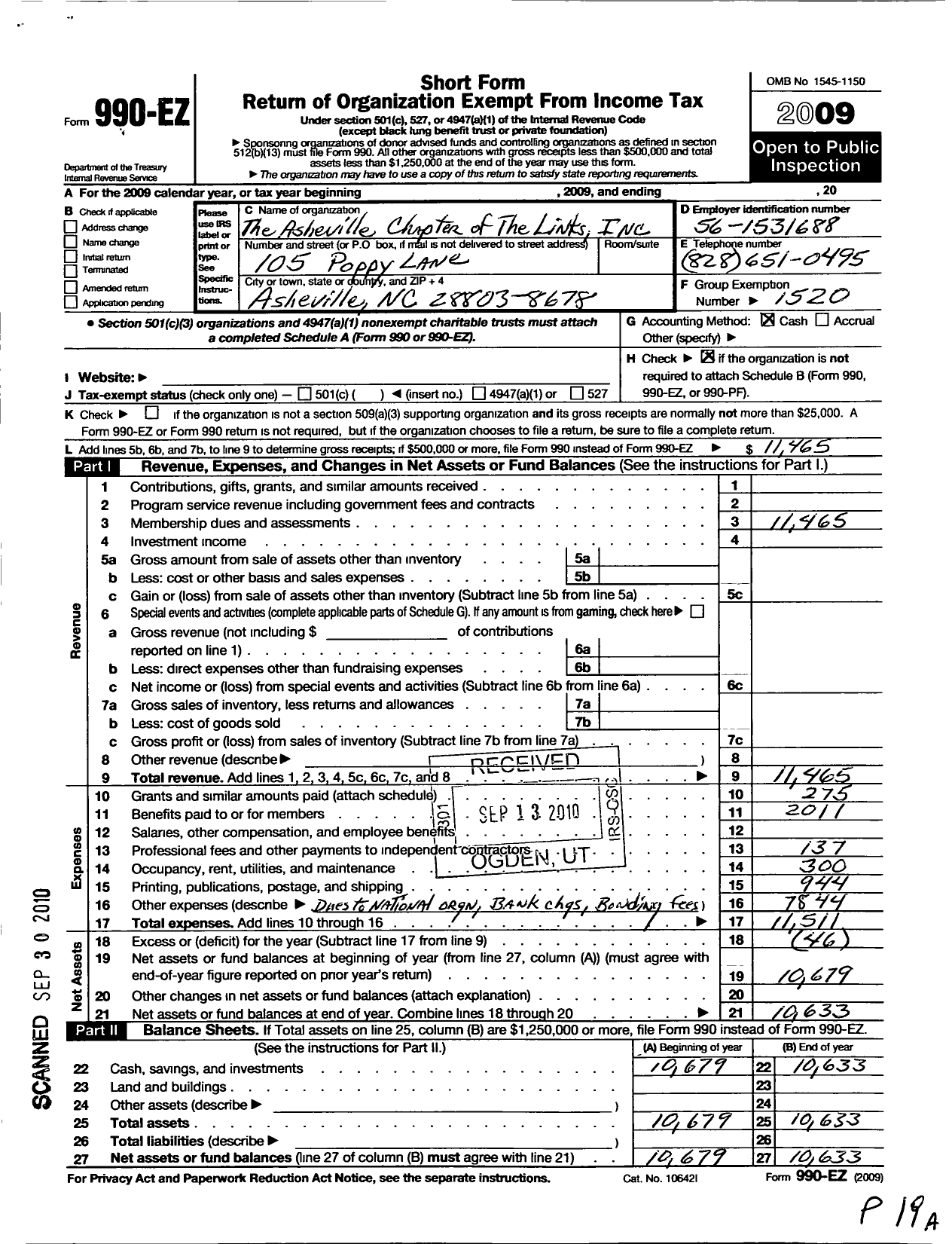 Image of first page of 2009 Form 990EO for Links / Asheville Chapter